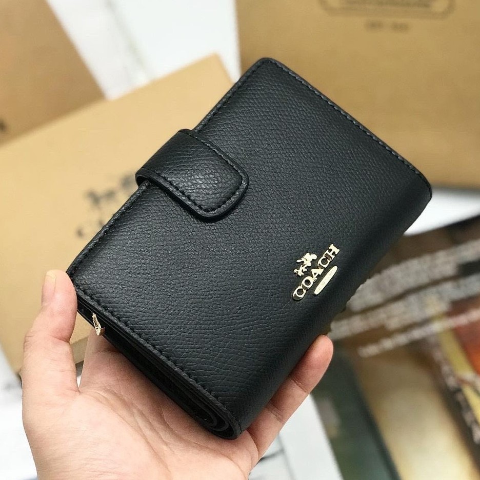 Ví nữ Coach mini da thật | Coach Bi-color Plain Leather Khaki Folding  Wallet Small Wallet