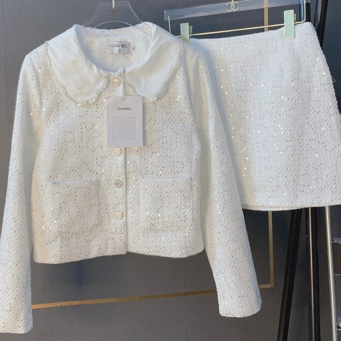 Set áo dạ tweed blazer cổ tàu croptop dài tay kèm chân váy tennis xếp ly  ngắn. Set đồ nữ áo khoác dạ kèm chân váy ngắn. - Tìm Voucher