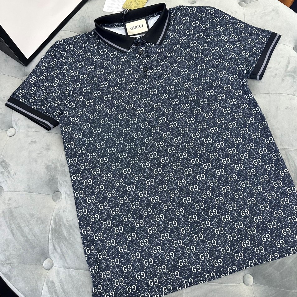 Áo thun nam thời trang xanh dương polo Gucci