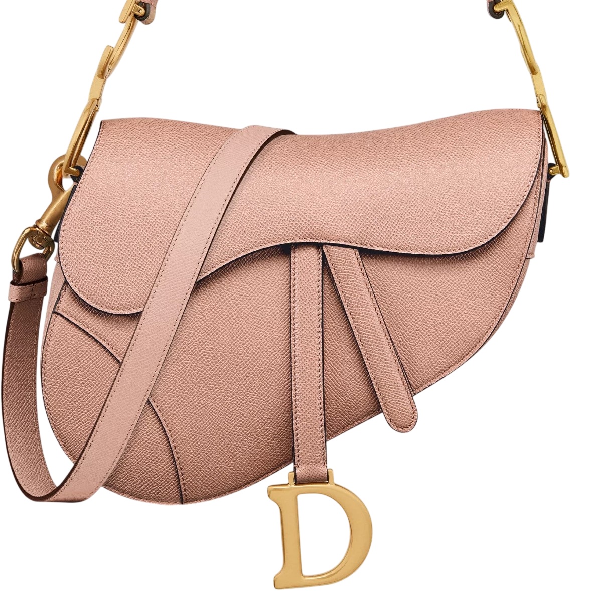 Túi yên ngựa Dior Saddle Bag With Shoulder Strap Pink Blush Grained Calfskin