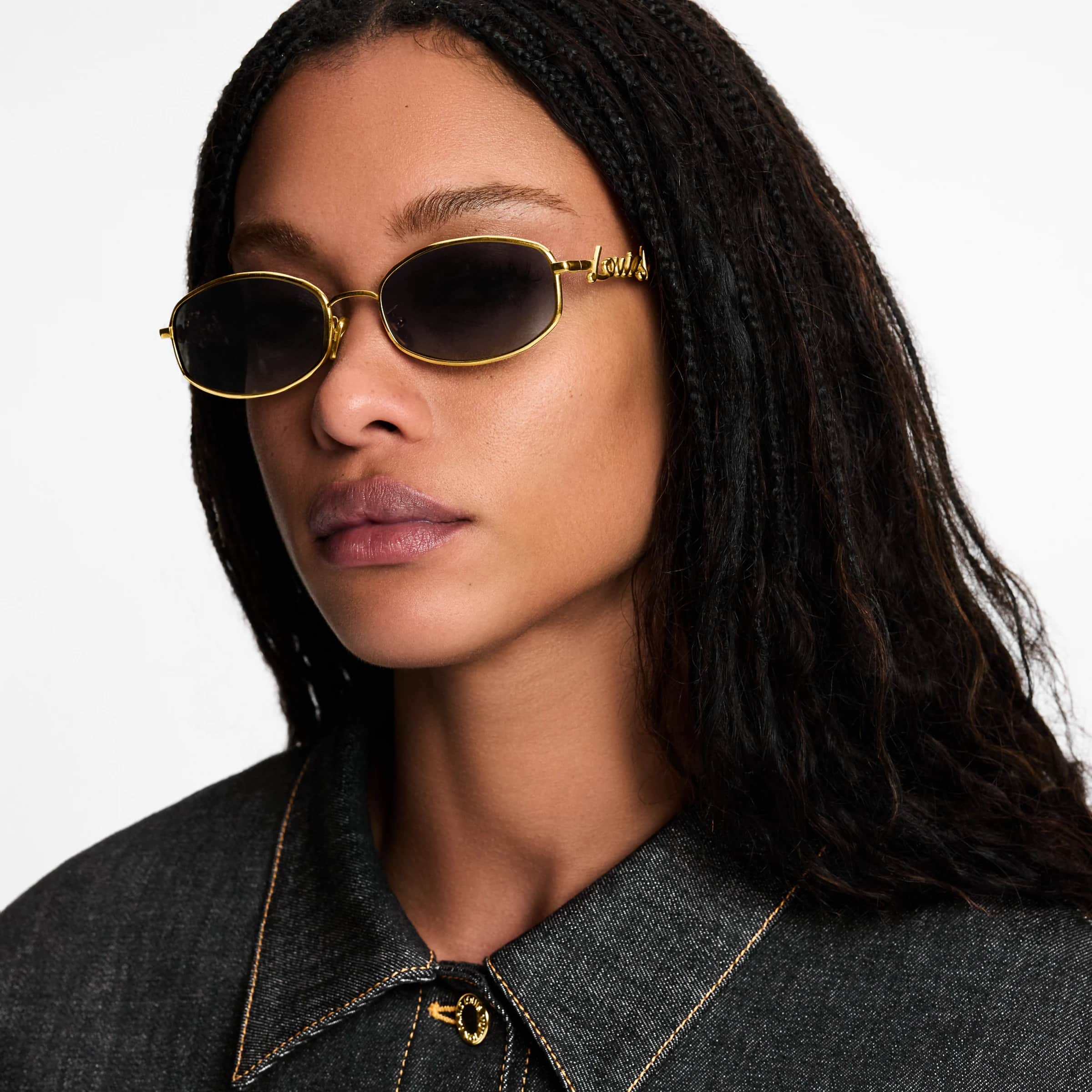 Mắt Kính Louis Vuitton Dáng Tròn LV Script Metal Round Sunglasses Gold 3