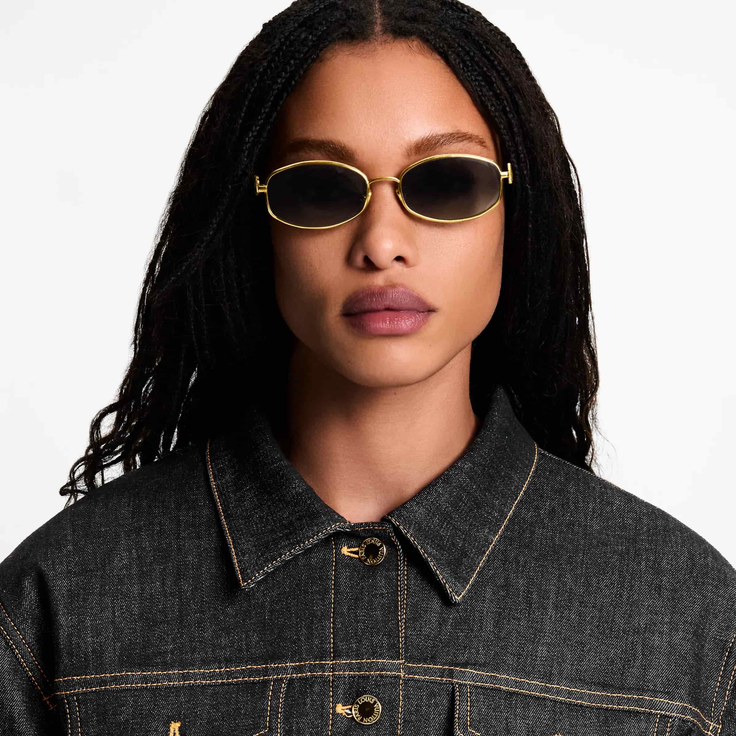 Mắt Kính Louis Vuitton Dáng Tròn LV Script Metal Round Sunglasses Gold 7