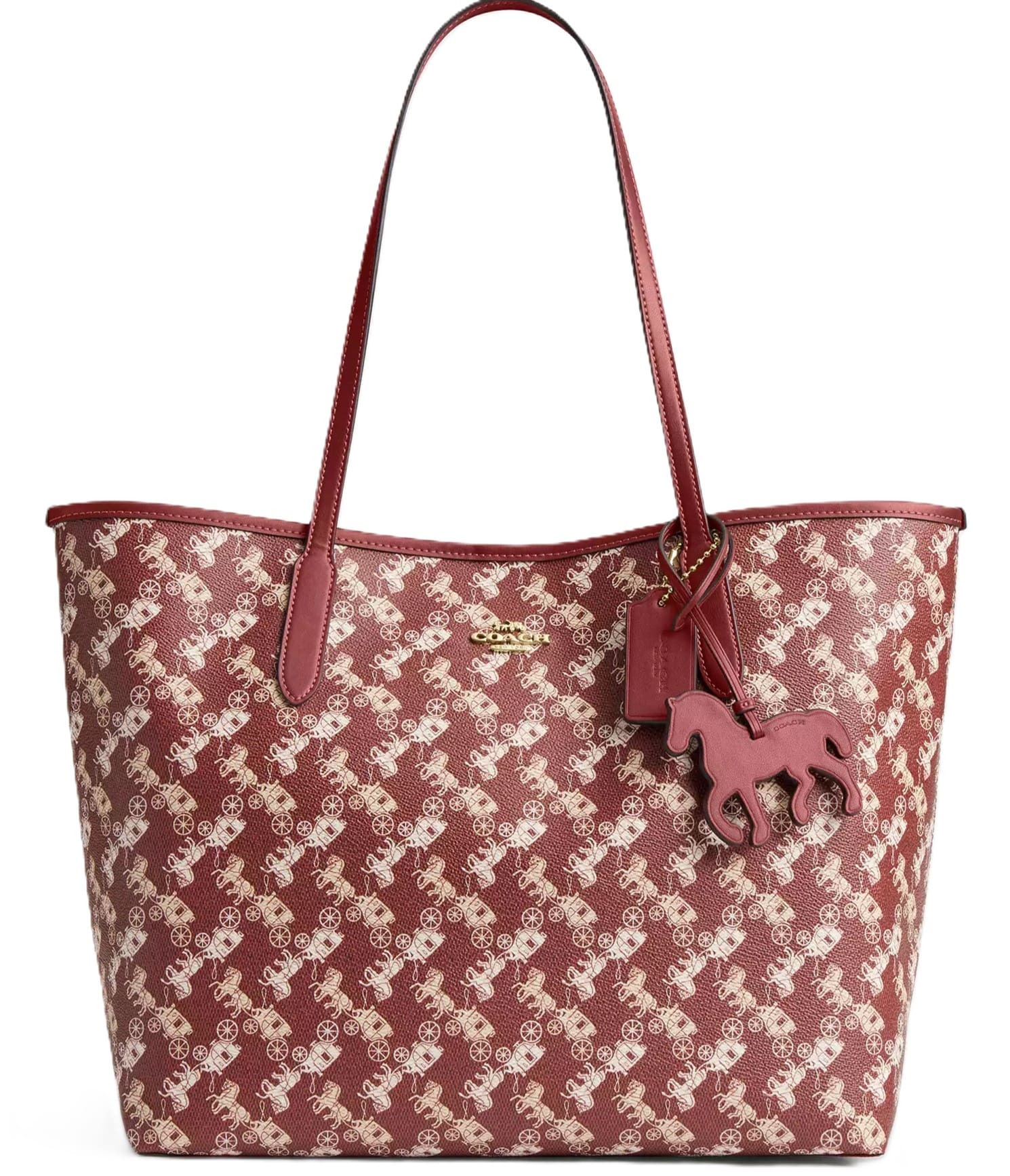 Túi Coach City Tote Bag With Horse And Carriage Print Ruby Red Multi CDB57 5