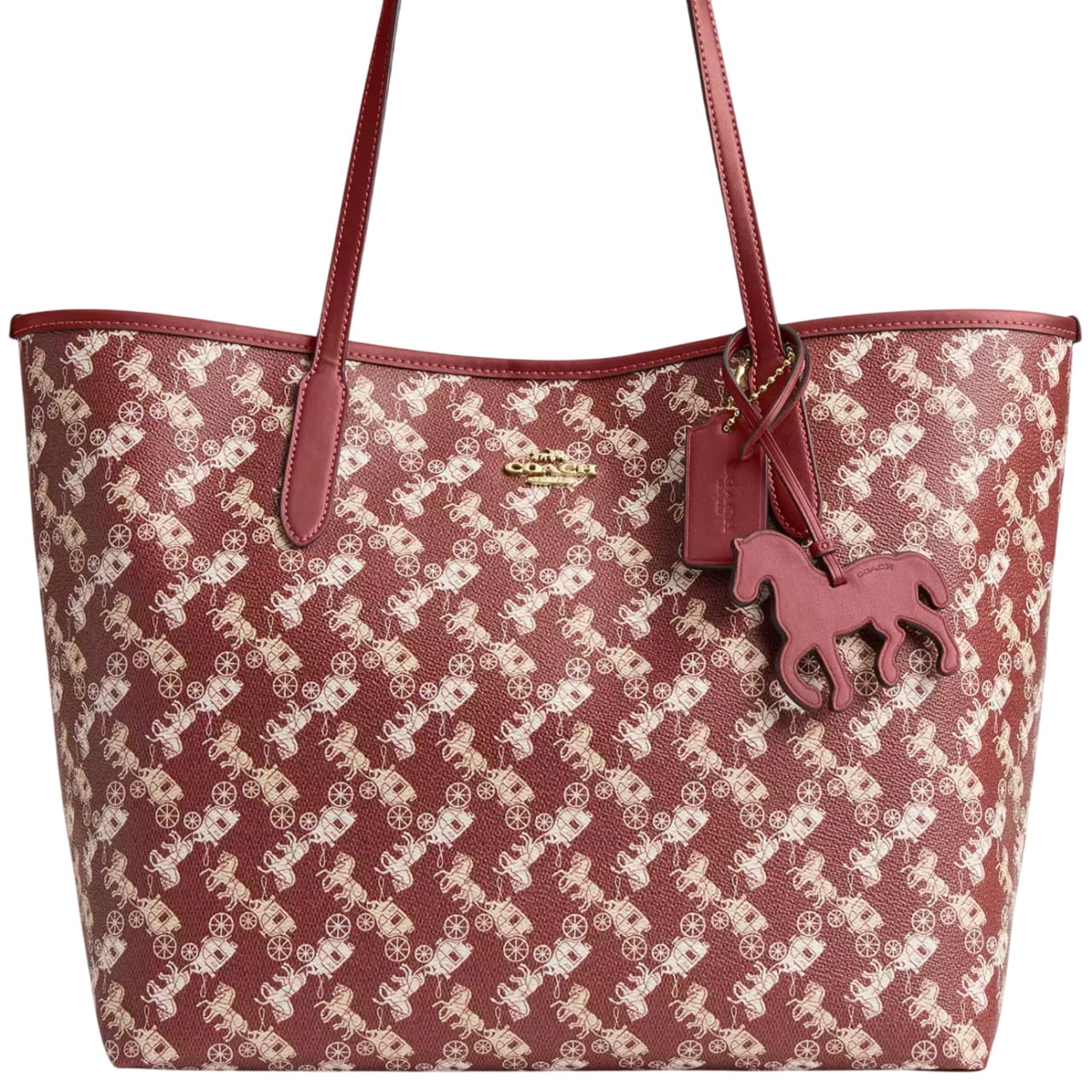 Túi Coach City Tote Bag With Horse And Carriage Print Ruby Red Multi CDB57 7