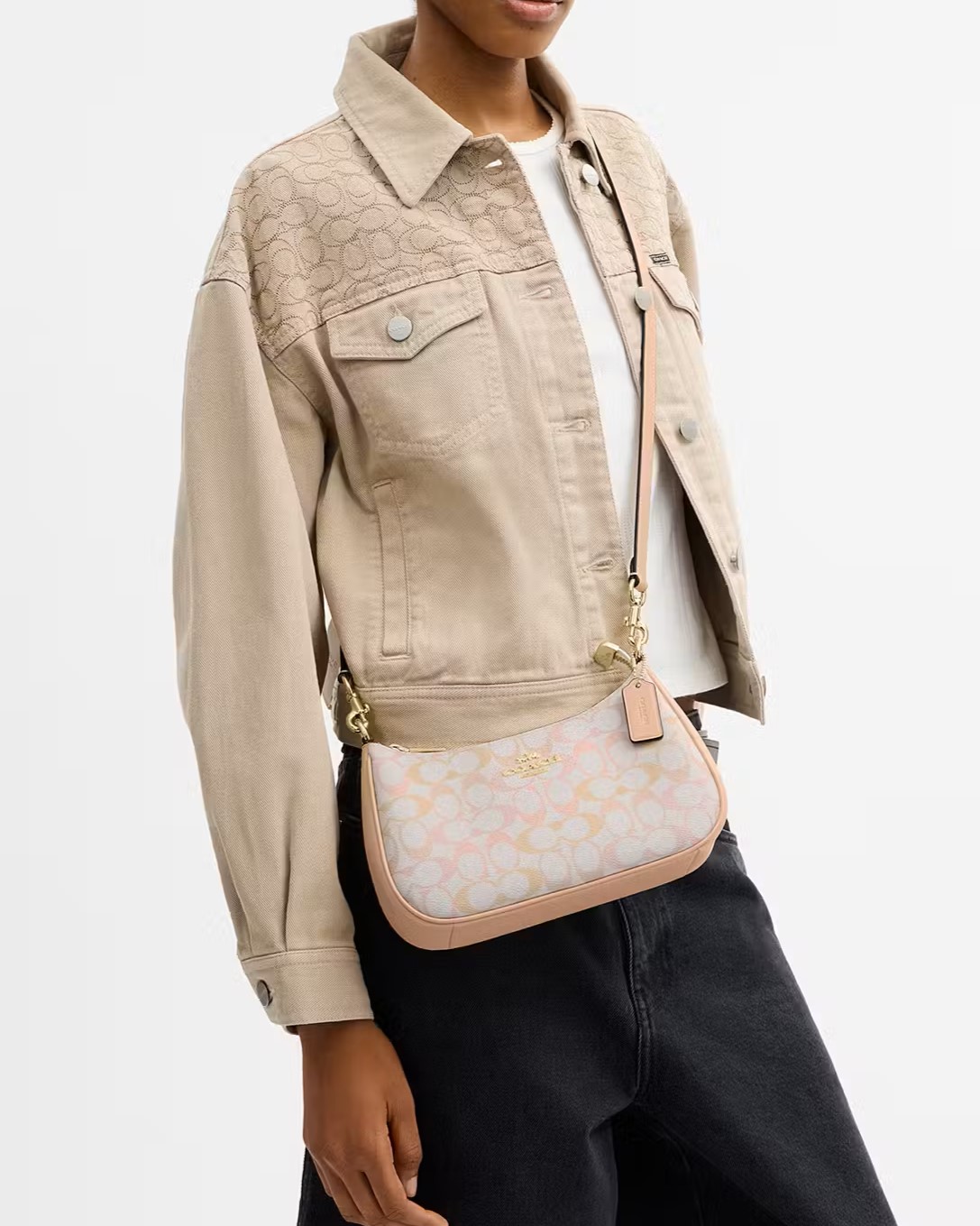 Túi Coach Teri Shoulder Bag In Pretty Signature Canvas Chalk Pink CDZ05 9