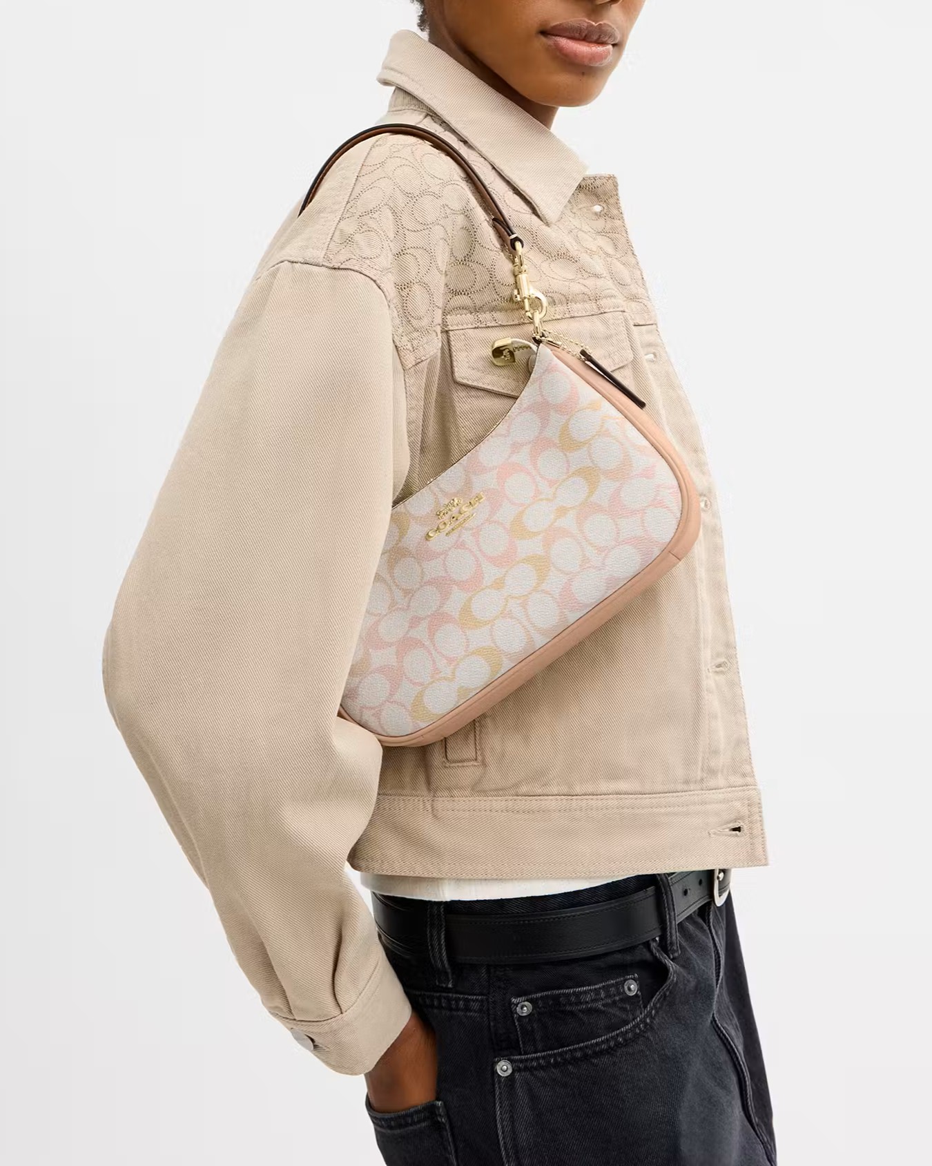 Túi Coach Teri Shoulder Bag In Pretty Signature Canvas Chalk Pink CDZ05 10