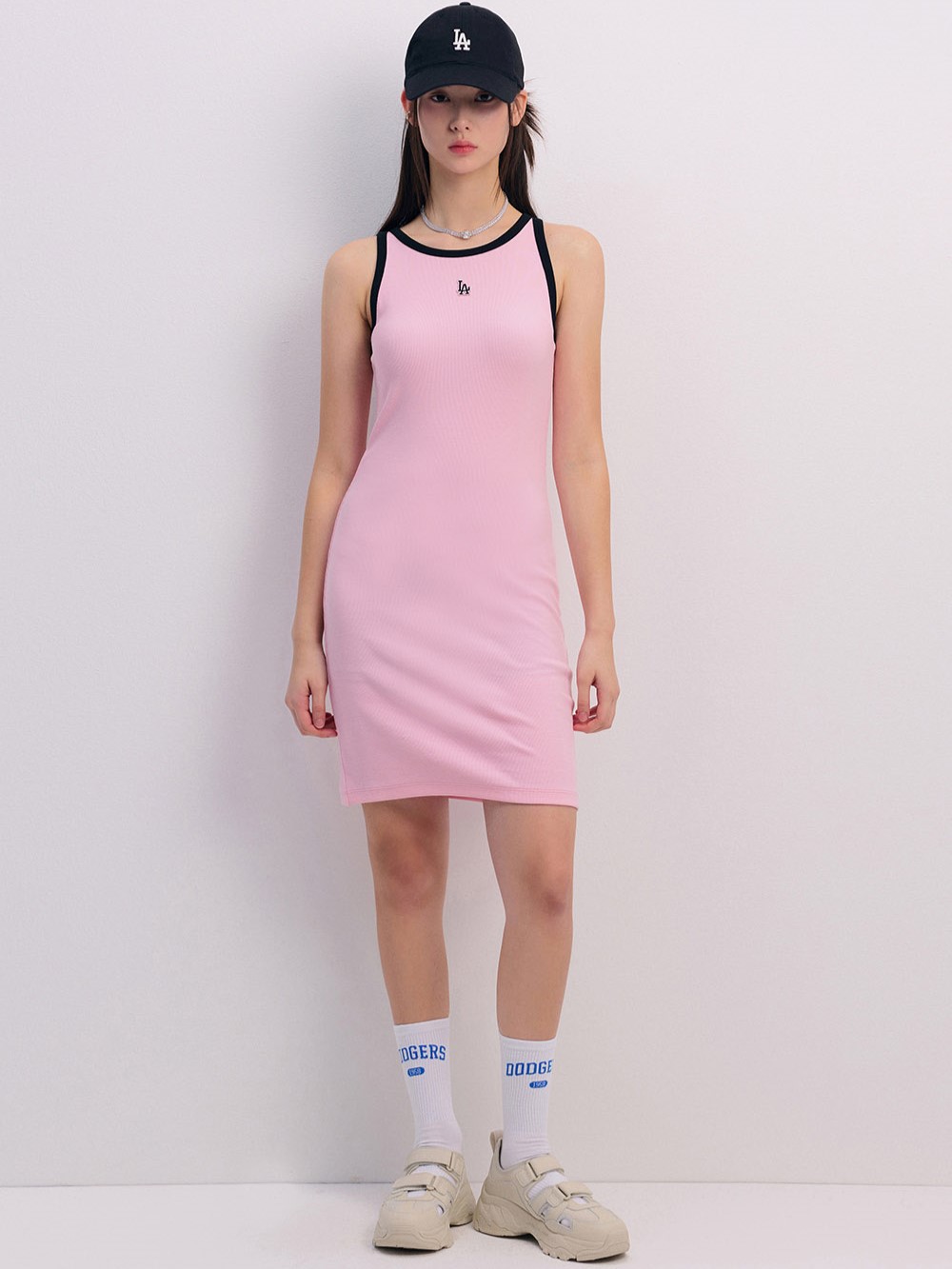 VÁY ĐẦM MLB LA DRESS LONG TOP LOS ANGELES DODGERS PINK 3FOPB0643-07PKL 16
