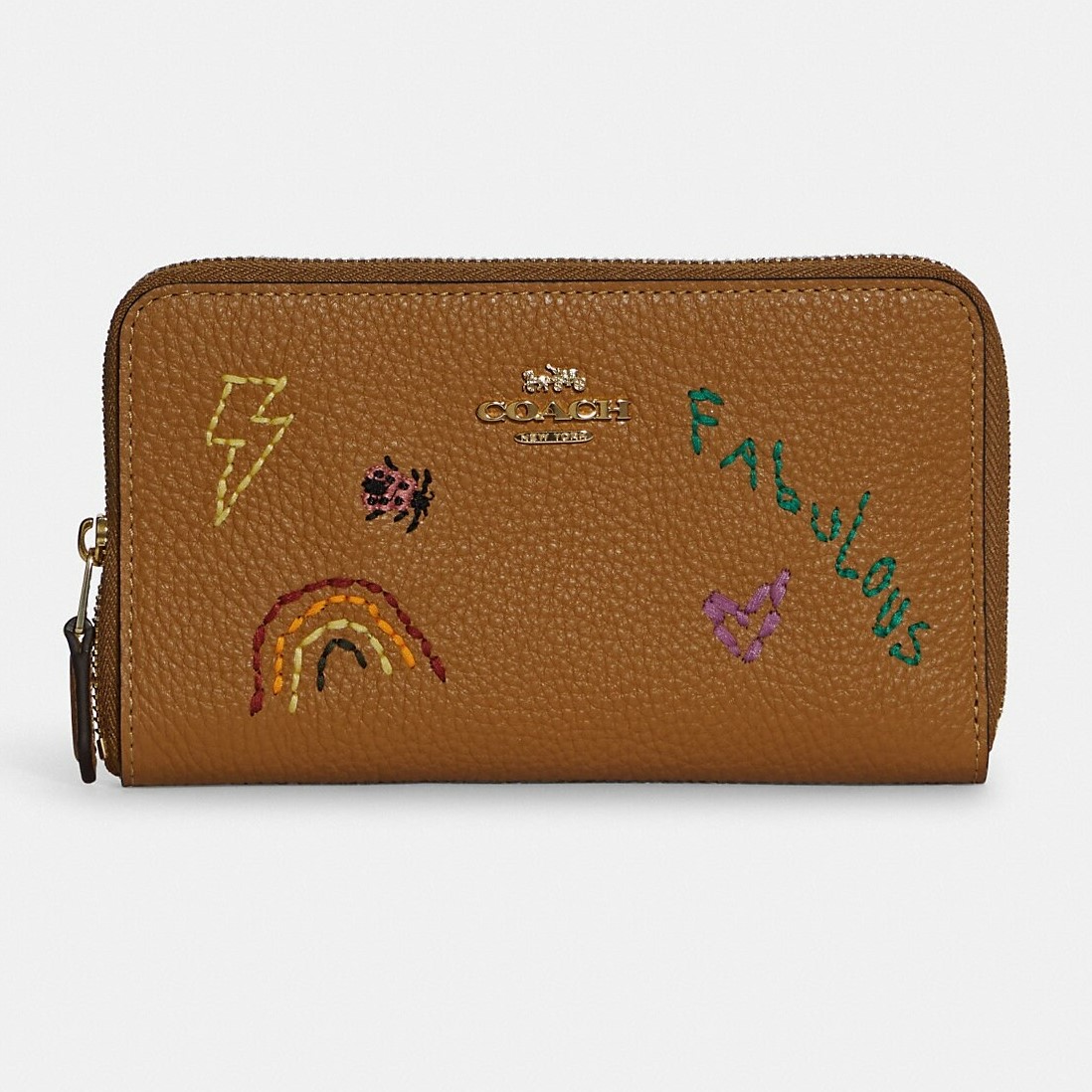 VÍ DÀI BROWN COACH MEDIUM ID ZIP WALLET WITH DIARY EMBROIDERY 2