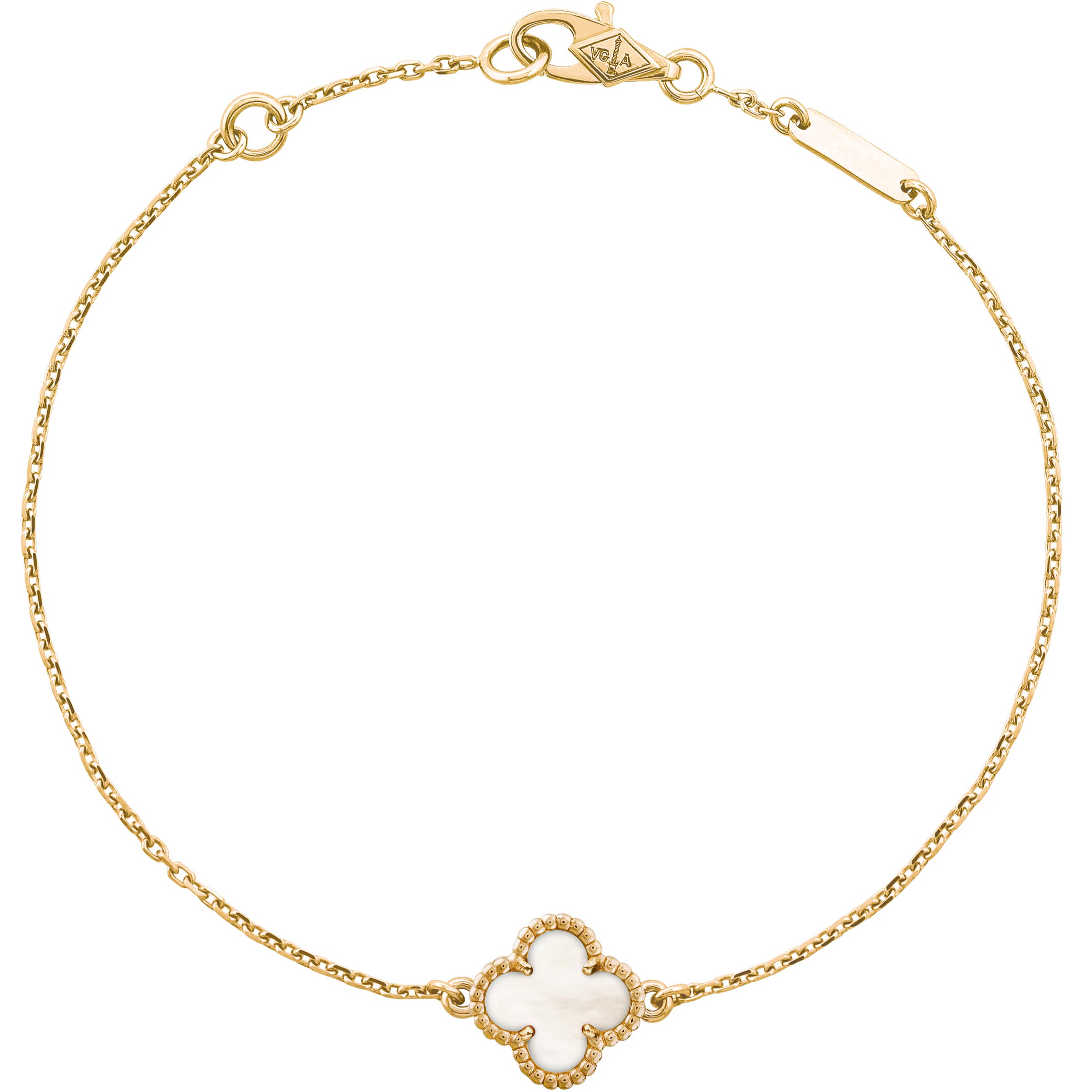 Lắc tay cỏ 4 lá Van Cleef Arpels Sweet Alhambra Yellow Gold White Mother Of Pearl VCARF68800 1