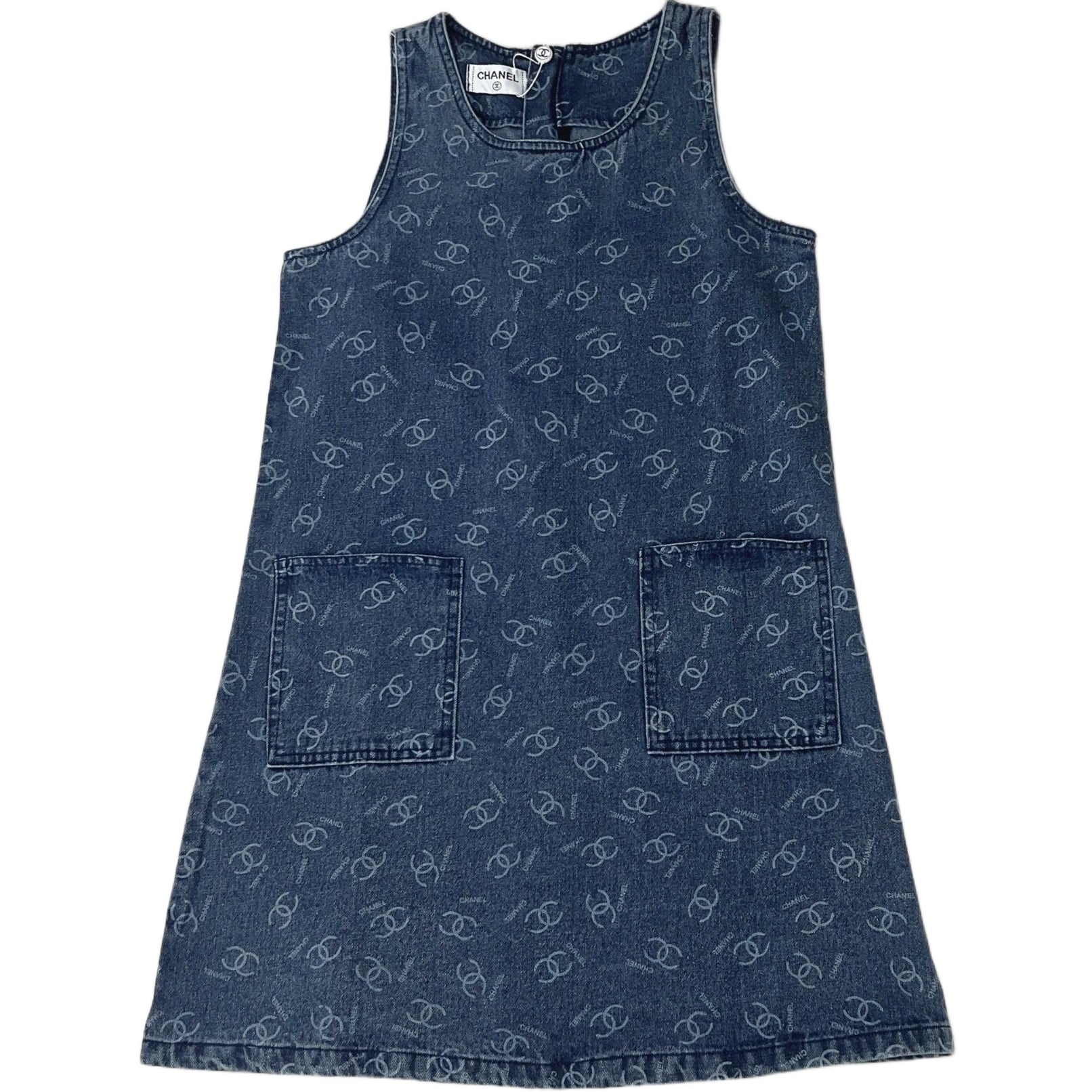 Đầm jean chanel sát nách xanh dương có túi 3