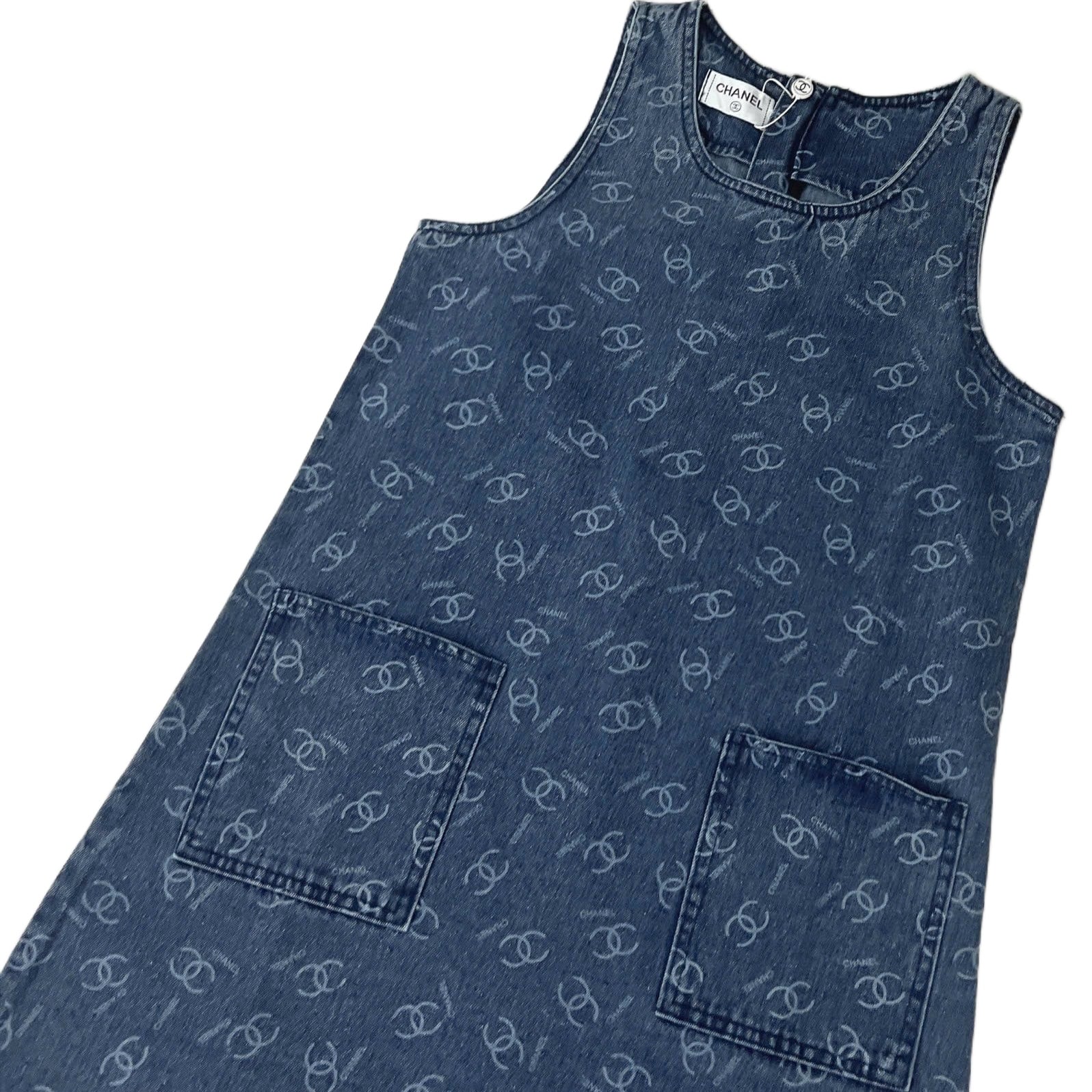 Đầm jean chanel sát nách xanh dương có túi 11