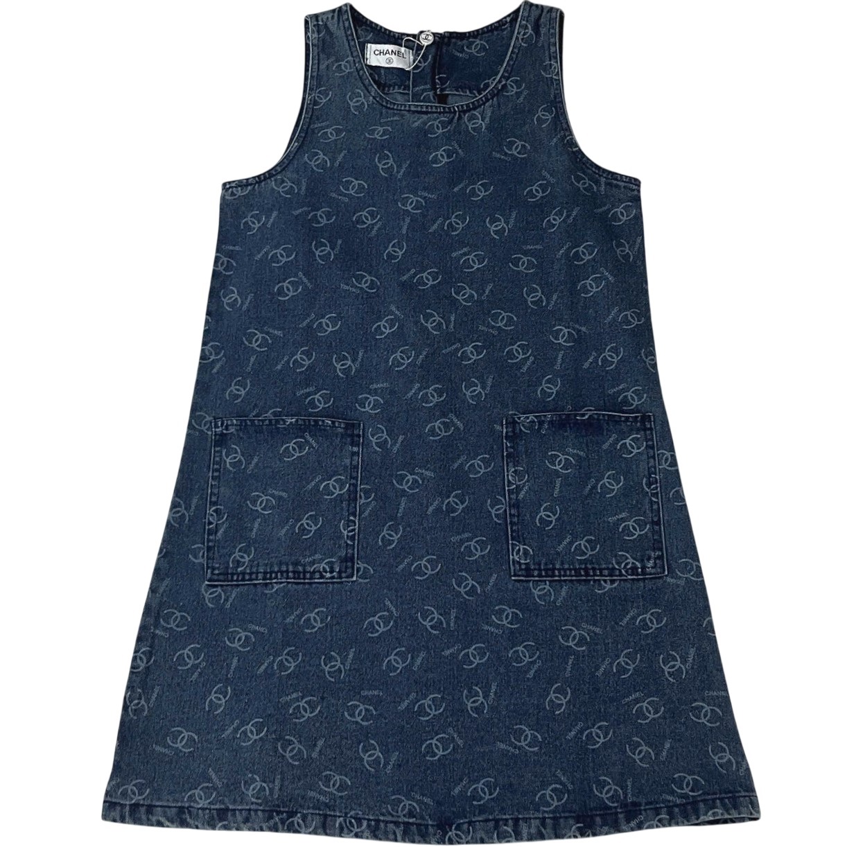 Đầm jean chanel sát nách xanh dương có túi 10