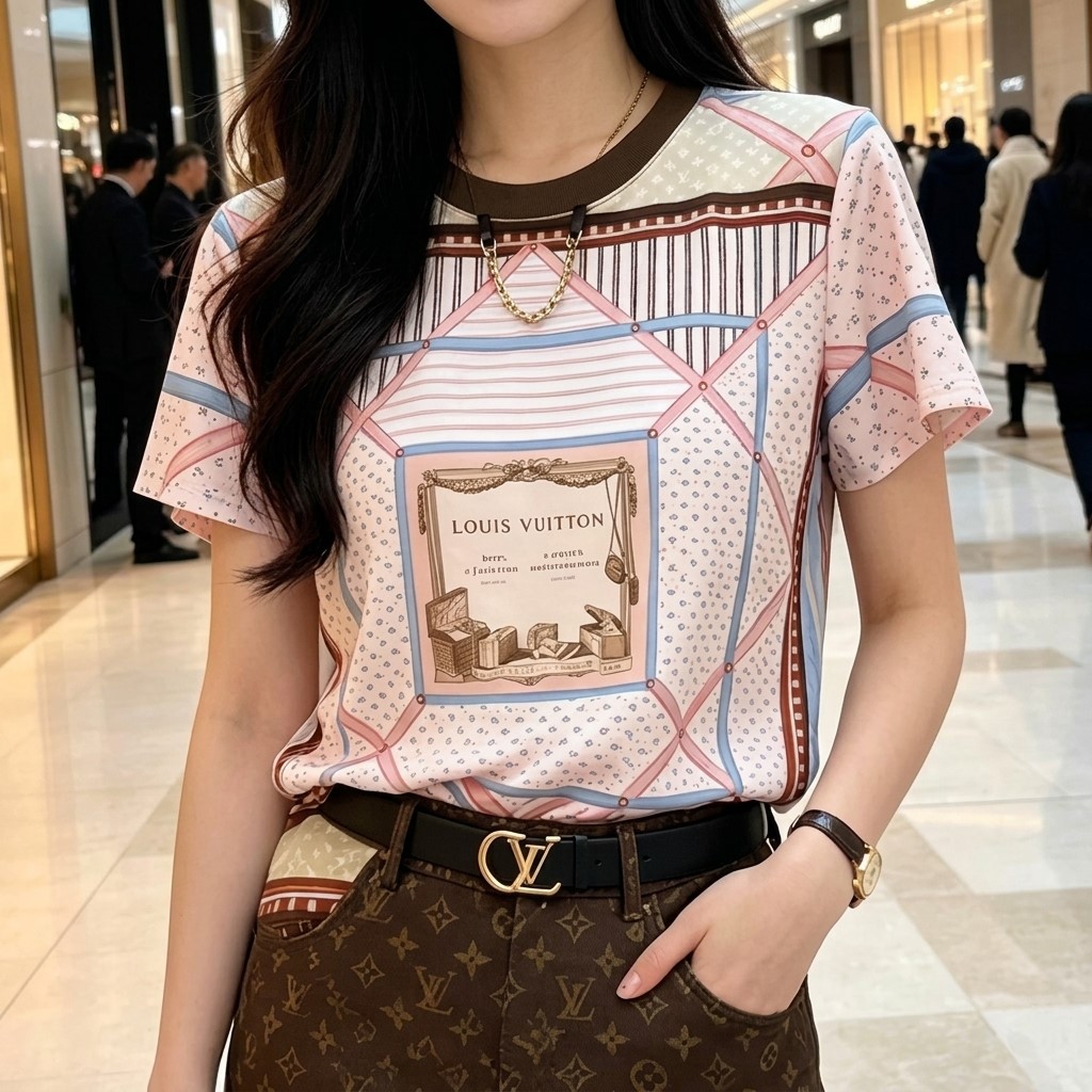 Áo nữ LV màu hồng phối họa tiết 2