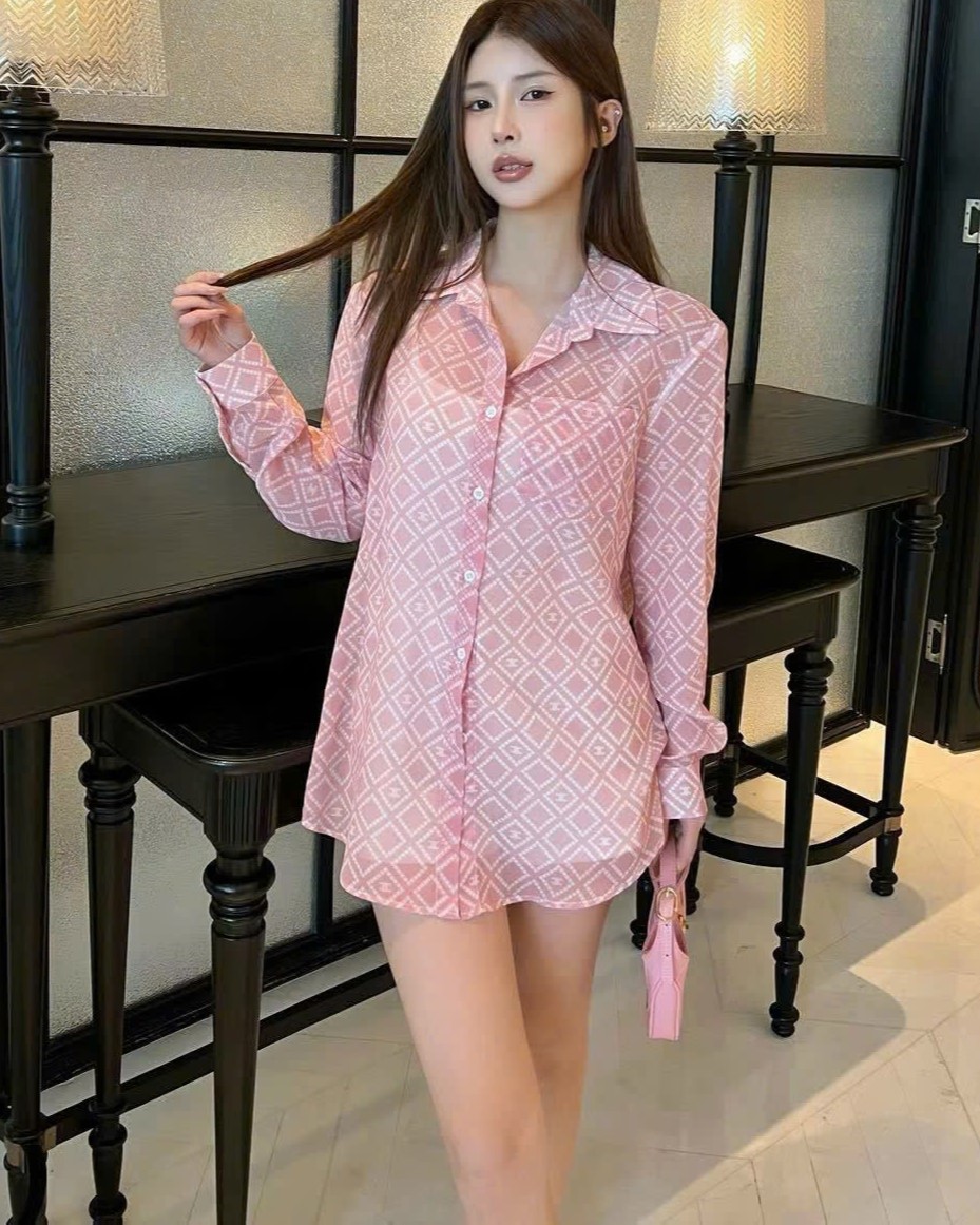 Áo sơ mi nữ màu hồng tay dài voan Celine 4