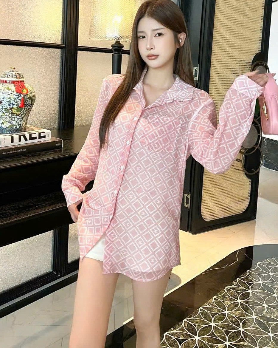 Áo sơ mi nữ màu hồng tay dài voan Celine 11