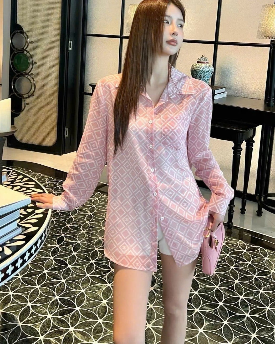 Áo sơ mi nữ màu hồng tay dài voan Celine 13