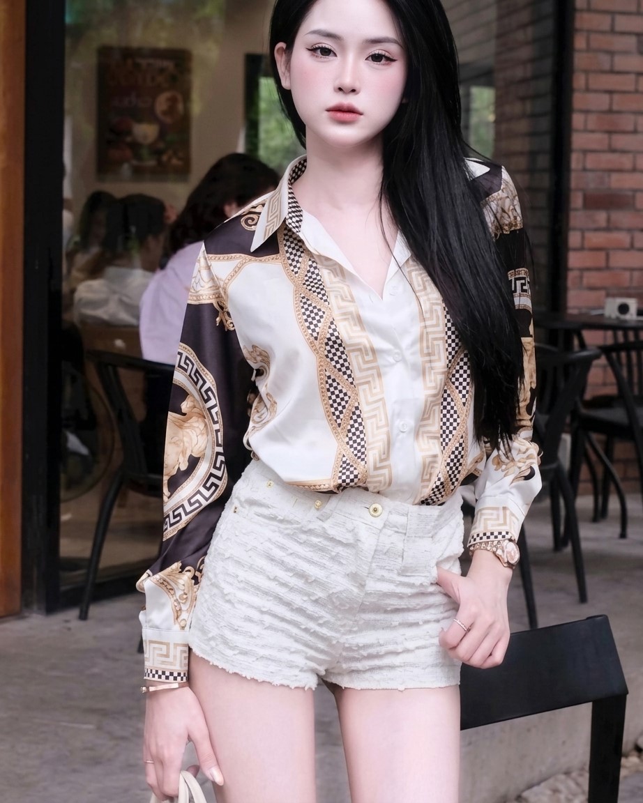 Áo sơ mi nữ tay dài hoa tiết hãng Versace 2