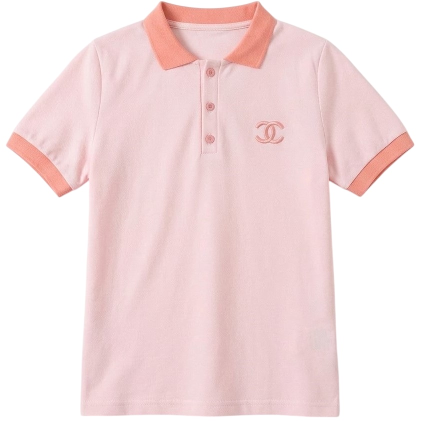 Áo thun nữ cổ polo màu hồng Chanel 4