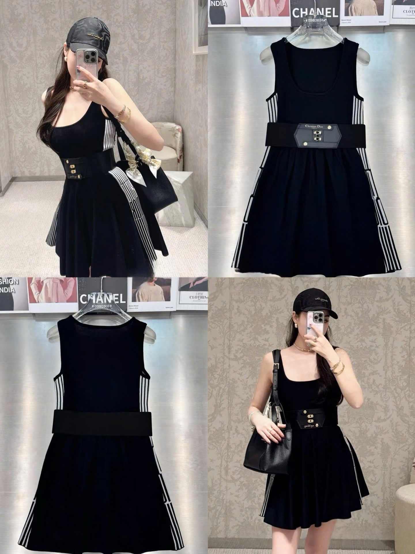 Áo đầm nữ sát nách đen đính kim loại Dior 6