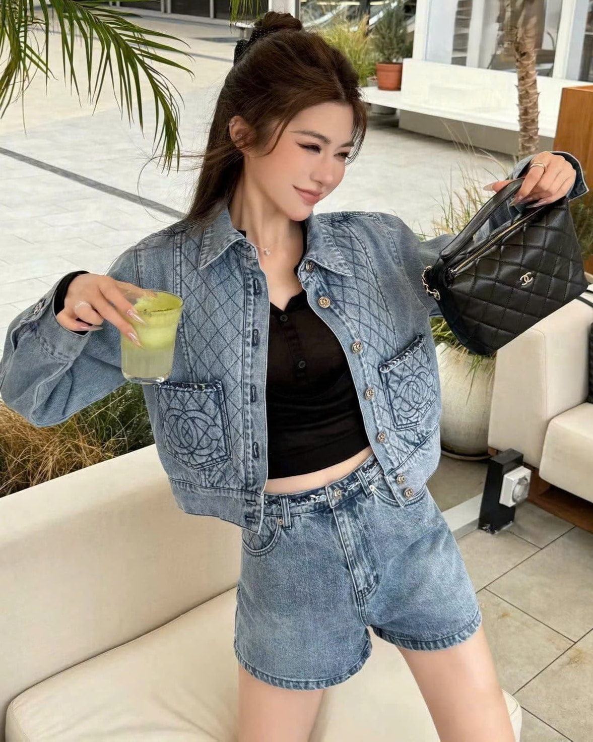 Quần short jean vải mền xanh Chanel 2