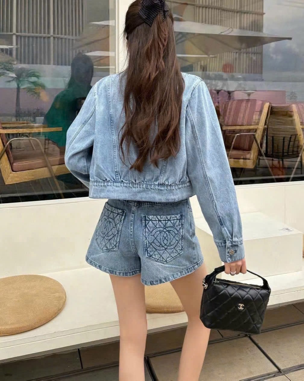 Quần short jean vải mền xanh Chanel 4