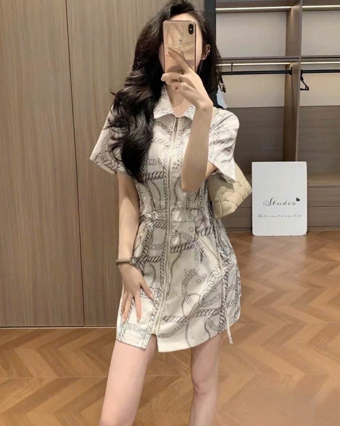 Áo đầm thắt eo cổ sơ mi Hermes 1