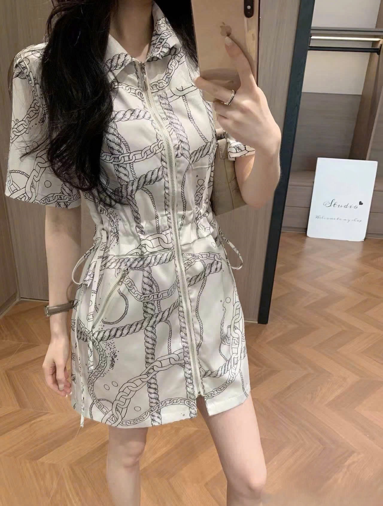 Áo đầm thắt eo cổ sơ mi Hermes 5