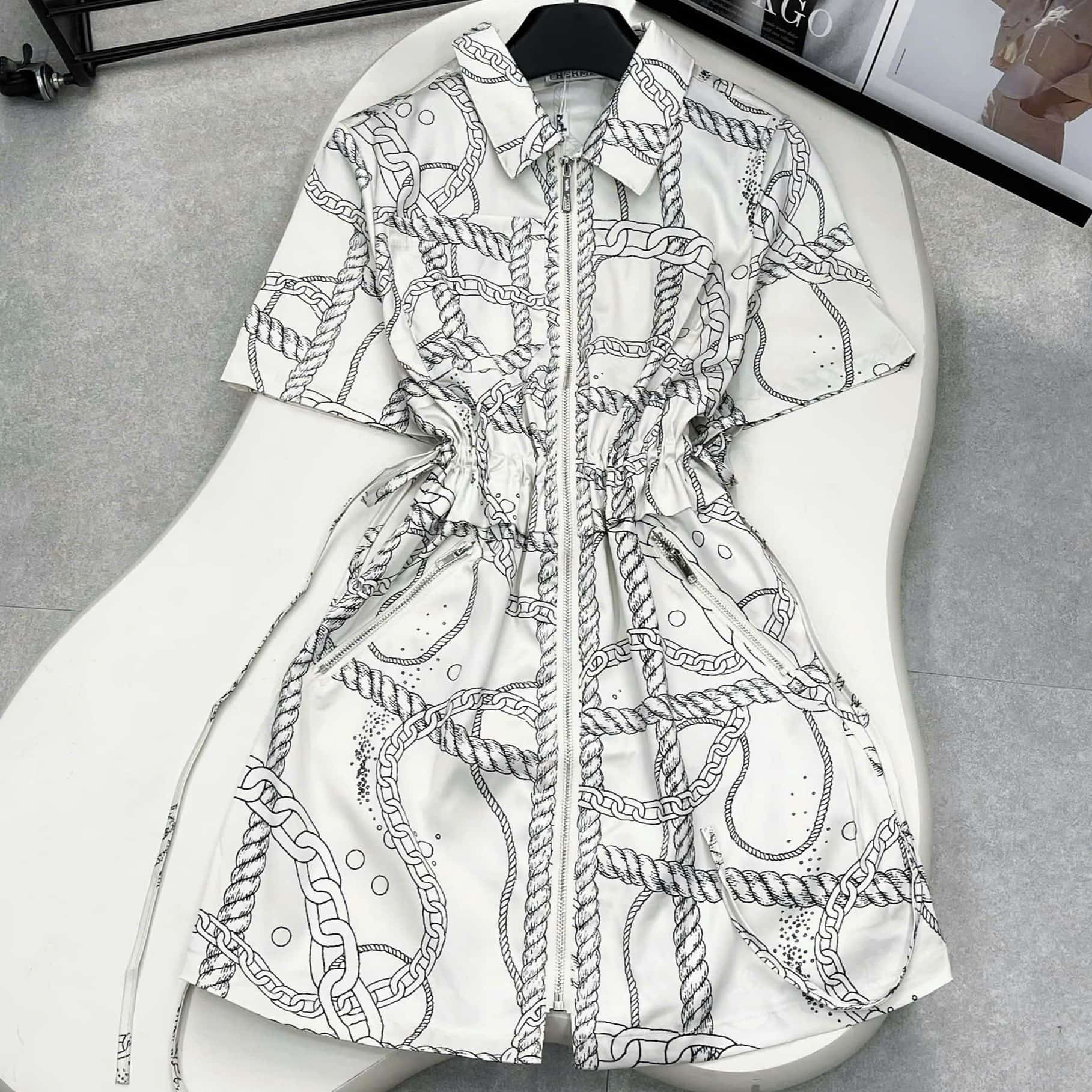Áo đầm thắt eo cổ sơ mi Hermes 8