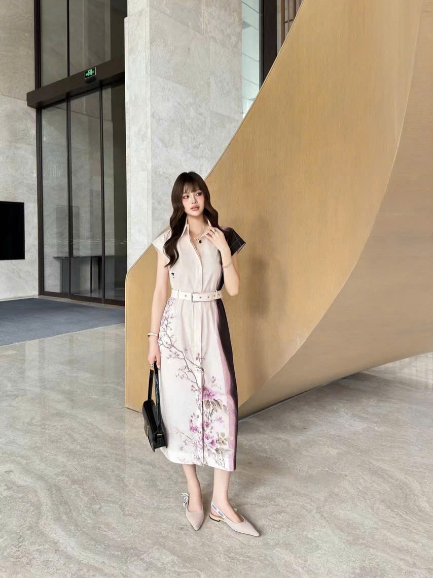 Đầm dài hoa tím nhỏ Dior 5