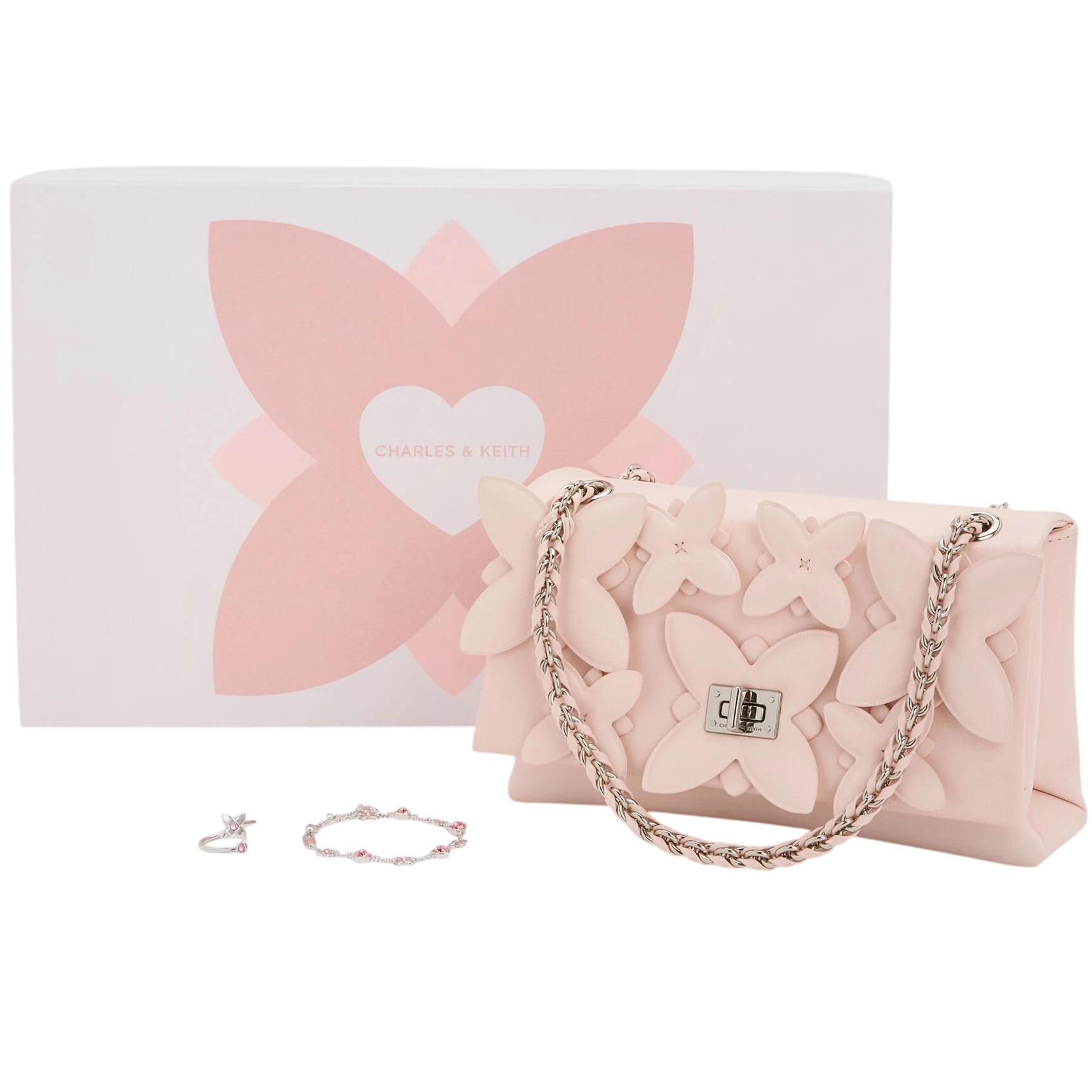 Túi đeo vai Charles Keith Flower Chain Shoulder Bag With Jewellery Set Soft Pink CK17-20271828 11