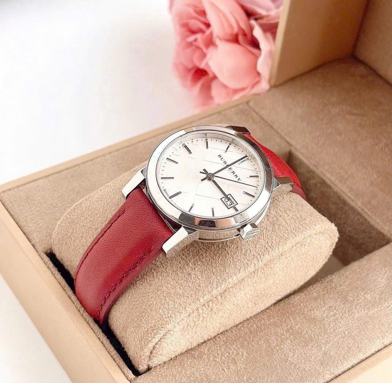 Đồng Hồ Nữ Burberry The City White Silver Dial Red Leather Ladies Watch BU9129 5