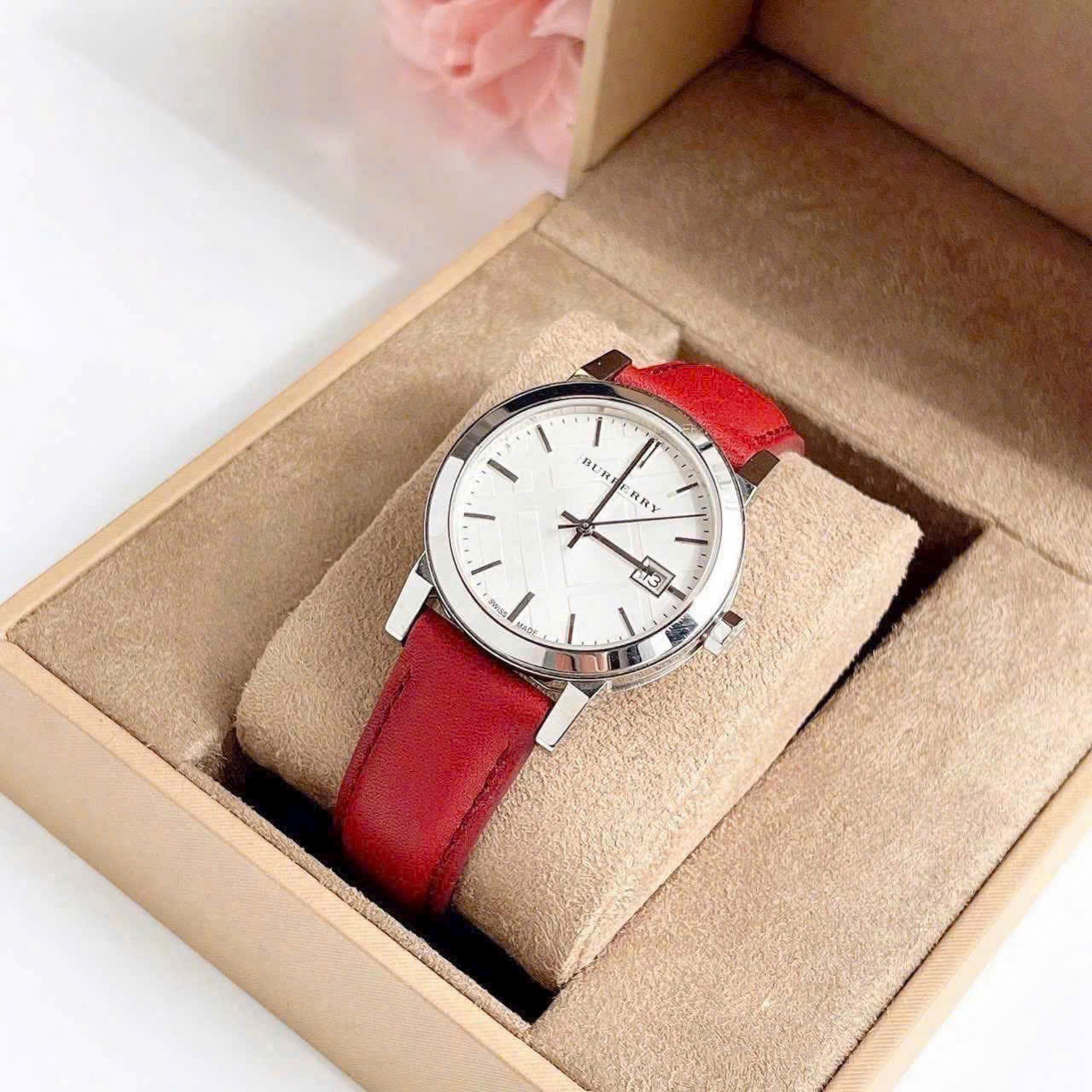 Đồng Hồ Nữ Burberry The City White Silver Dial Red Leather Ladies Watch BU9129 6