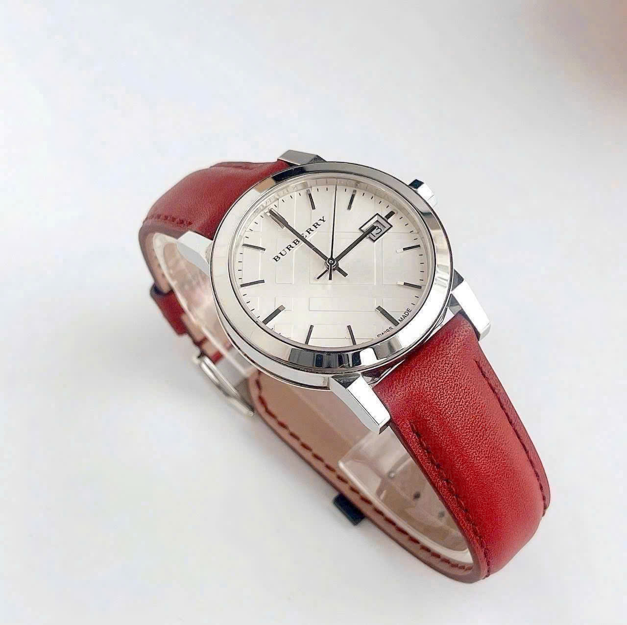 Đồng Hồ Nữ Burberry The City White Silver Dial Red Leather Ladies Watch BU9129 7