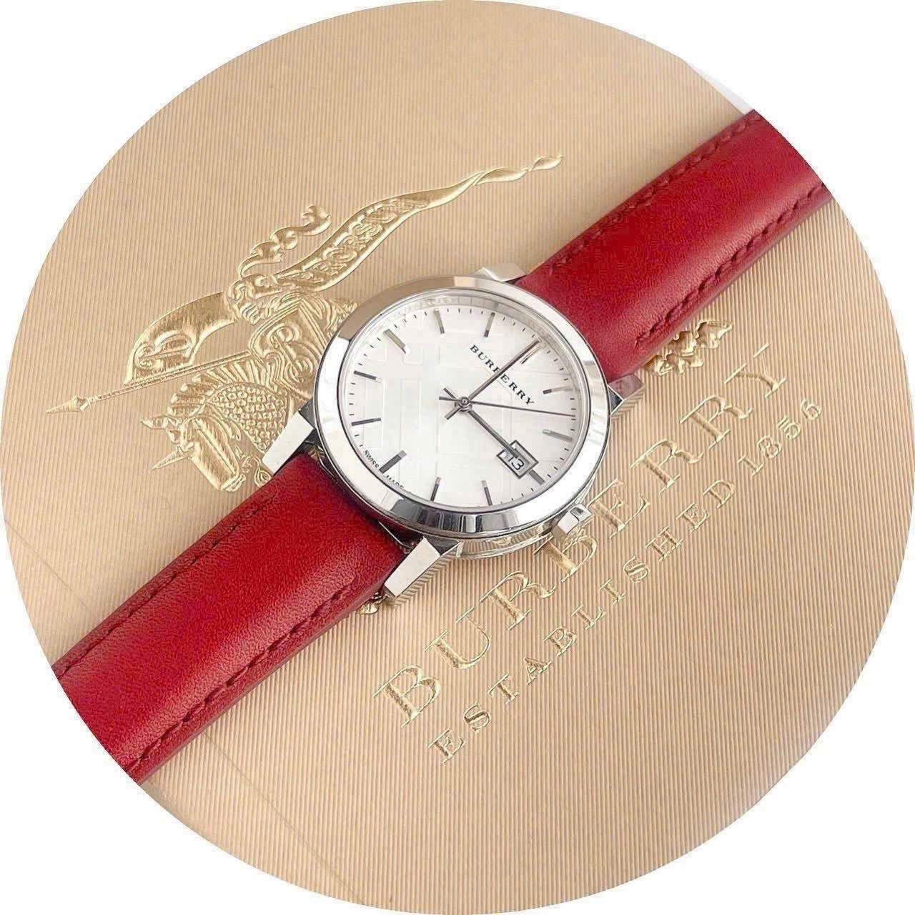 Đồng Hồ Nữ Burberry The City White Silver Dial Red Leather Ladies Watch BU9129 9