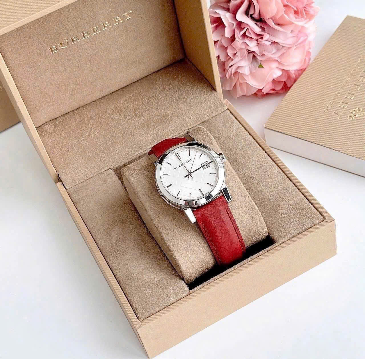 Đồng Hồ Nữ Burberry The City White Silver Dial Red Leather Ladies Watch BU9129 12