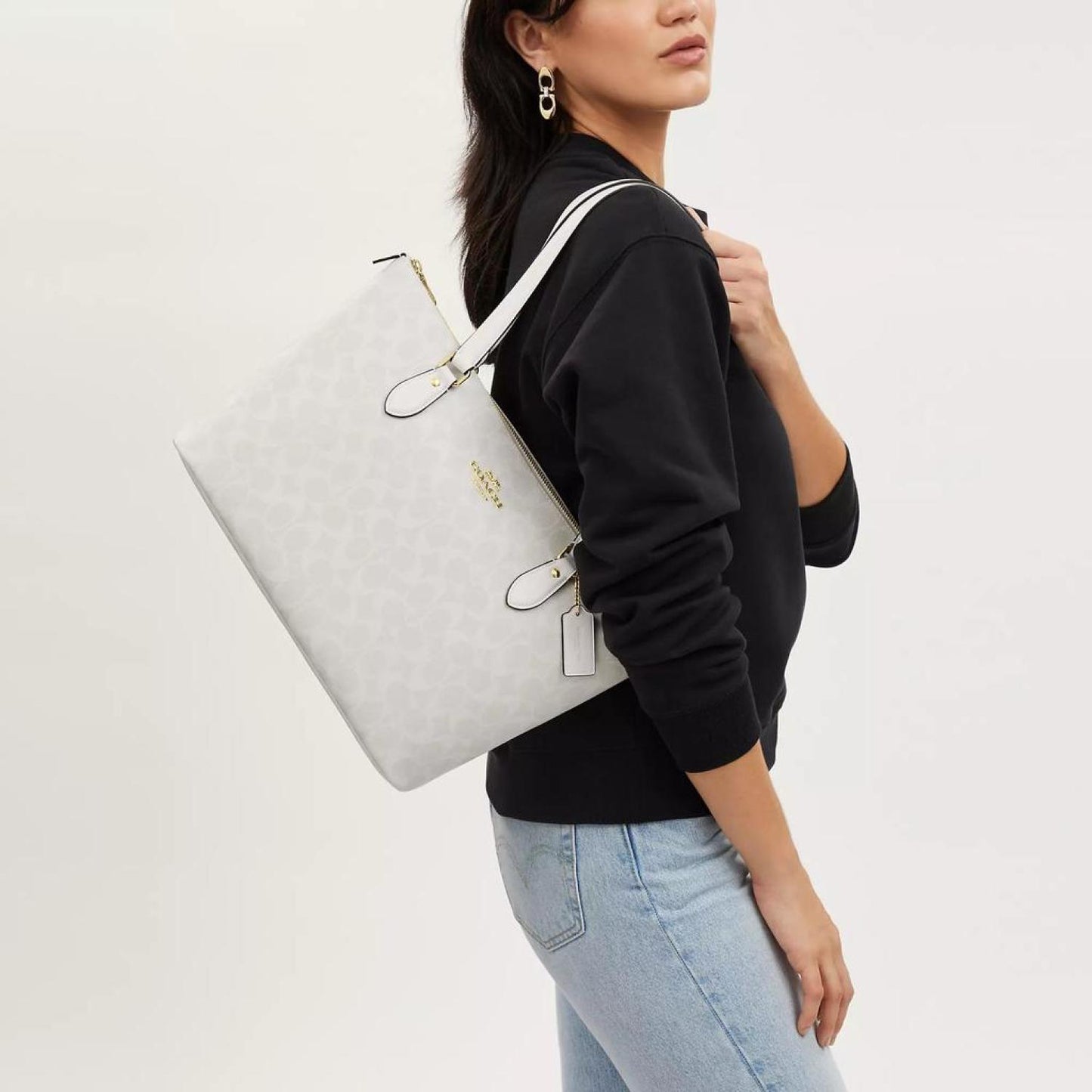 Túi Tote Nữ Coach Gallery Tote Bag In Signature Canvas Glacier White CW381 3