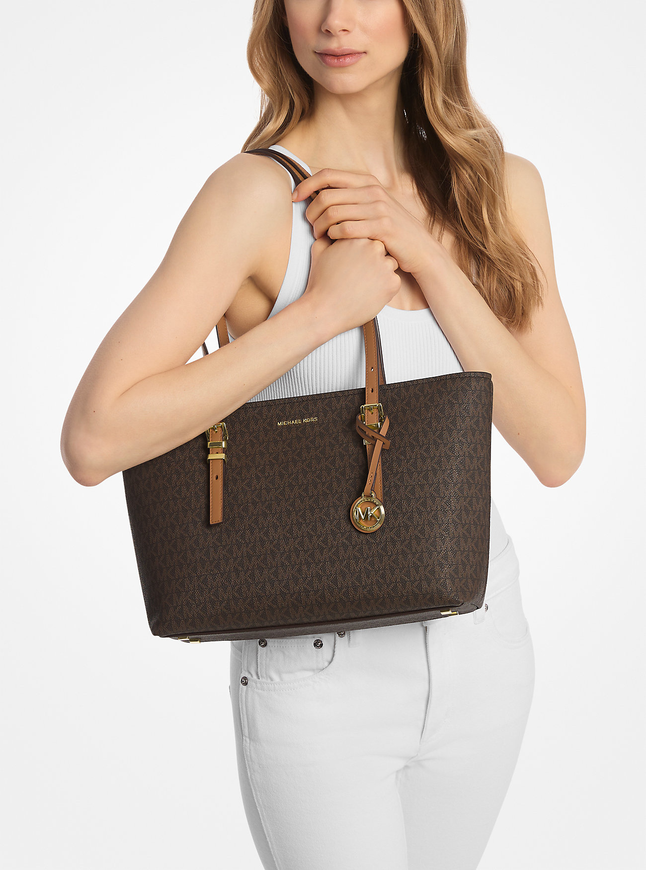 Túi Michael Kors Quinn Medium Signature Logo and Leather Tote Bag Brown 3