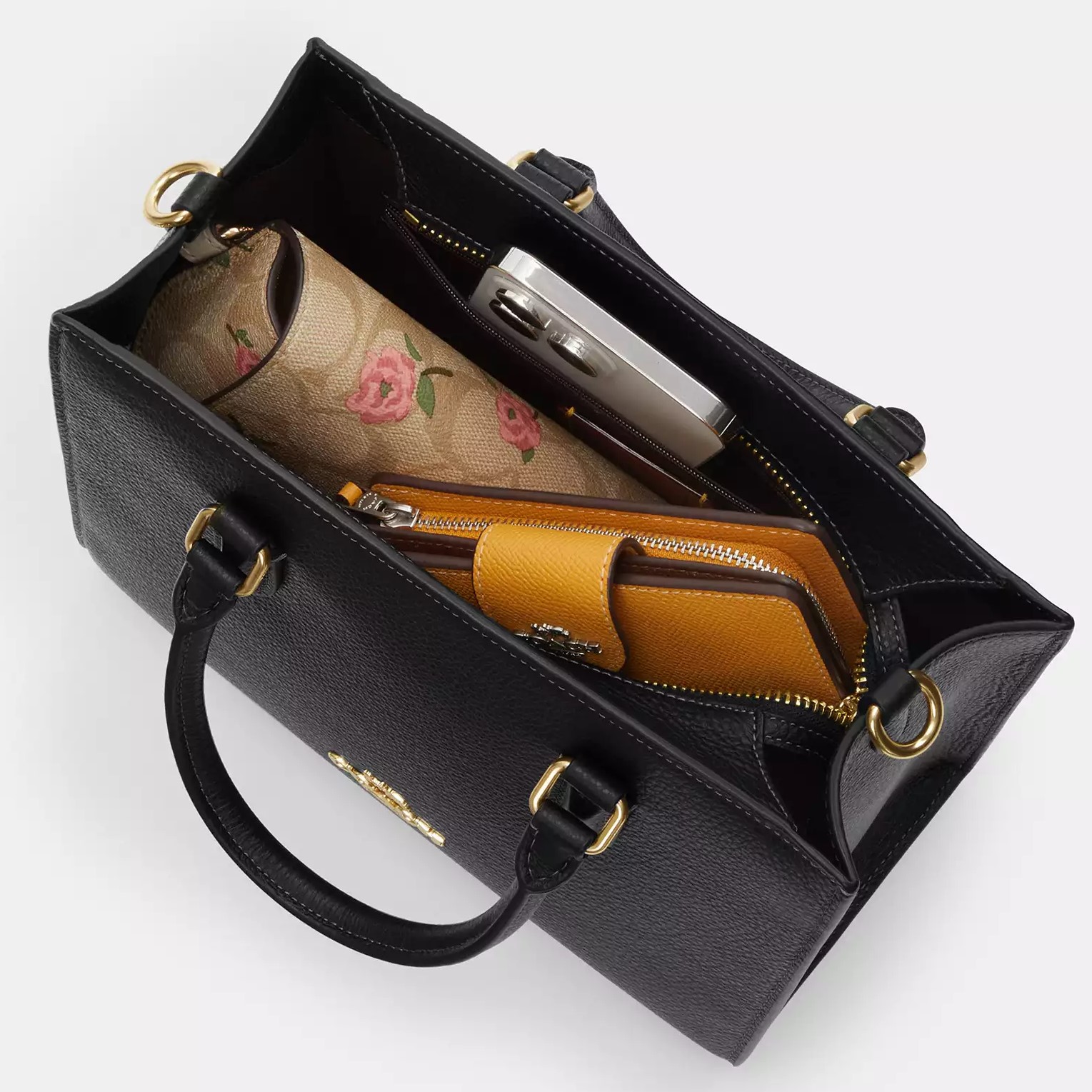 Túi Coach Maggie Small Tote Bag Pebbled Leather Gold Black CY668 1