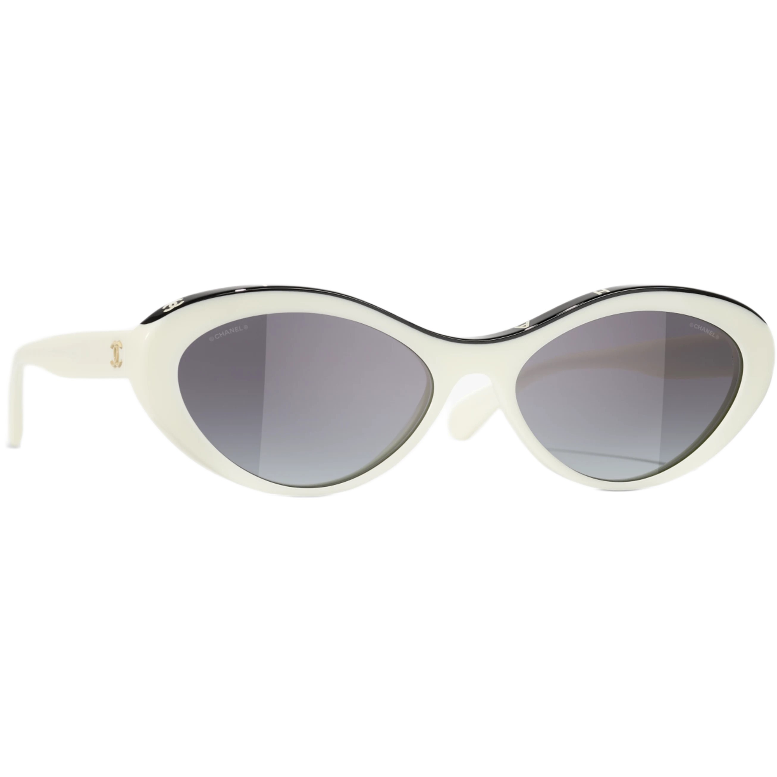 Mắt Kính Chanel Oval-framed Sunglasses Black and White 1