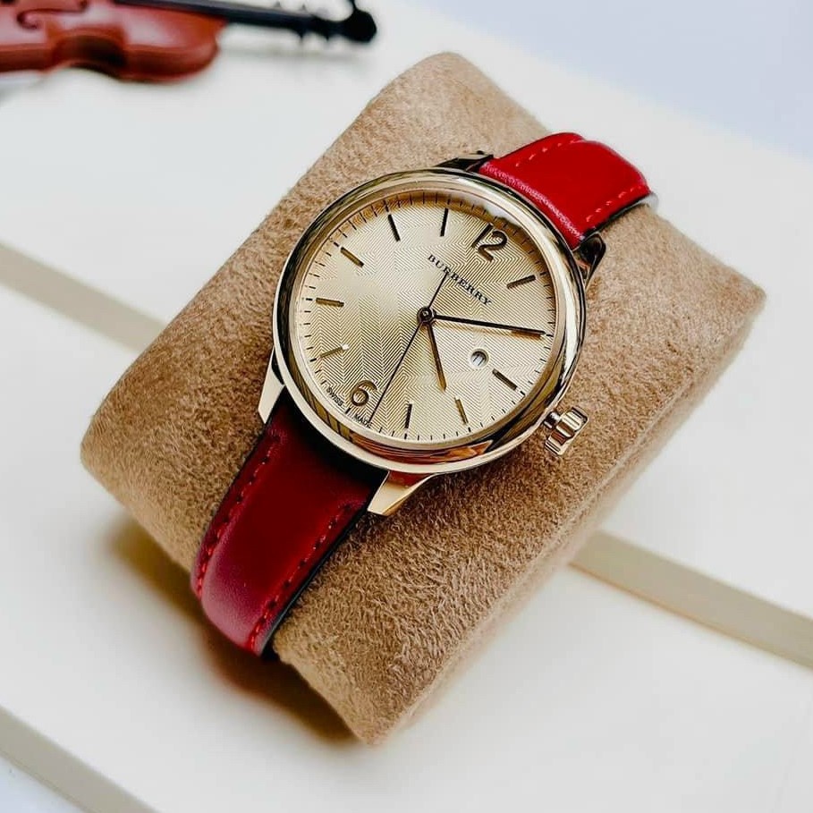 ĐỒNG HỒ NỮ BURBERRY THE CLASSIC ROUND RED LEATHER STRAP LADIES WATCH BU10102 3