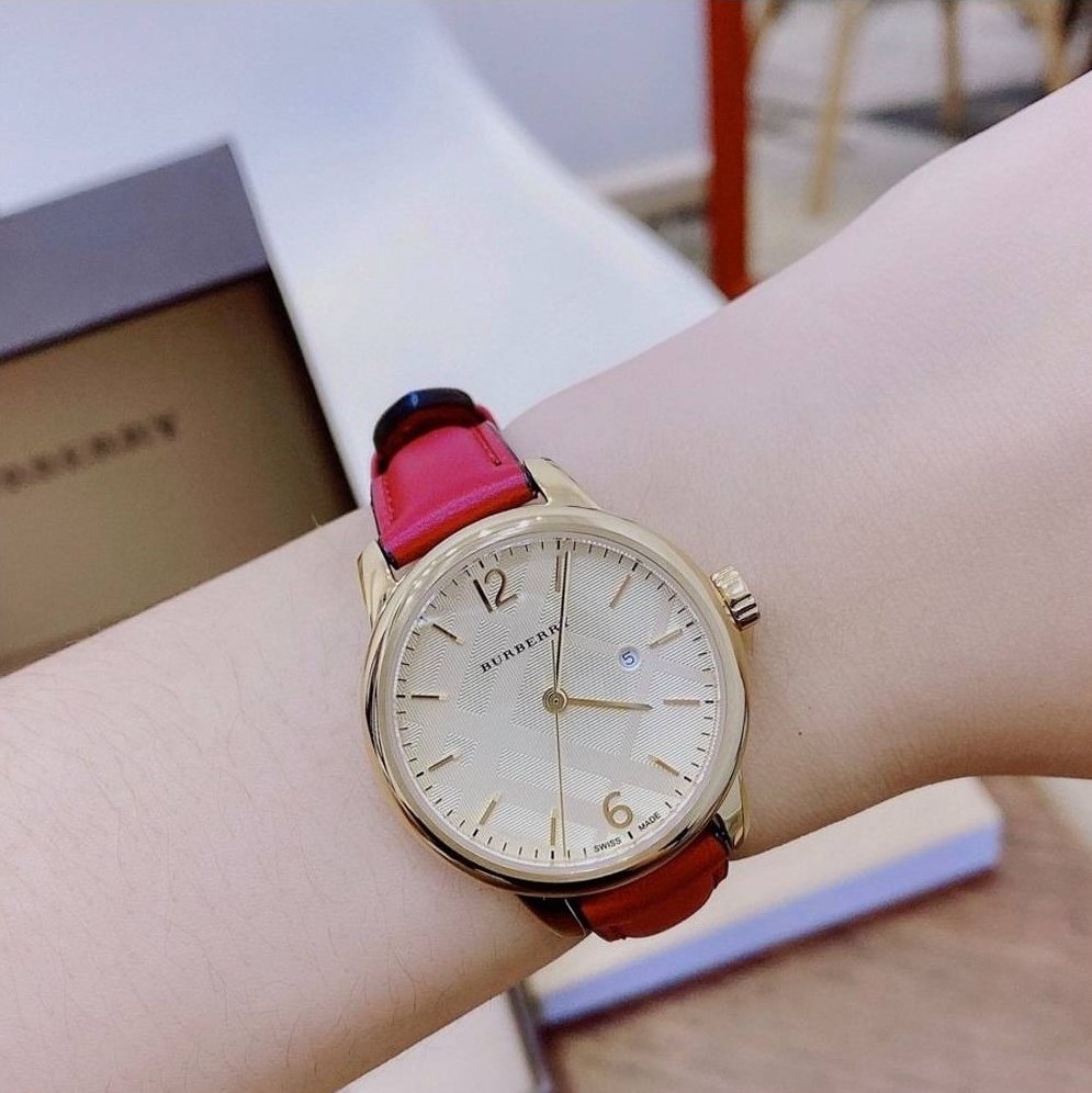 ĐỒNG HỒ NỮ BURBERRY THE CLASSIC ROUND RED LEATHER STRAP LADIES WATCH BU10102 6