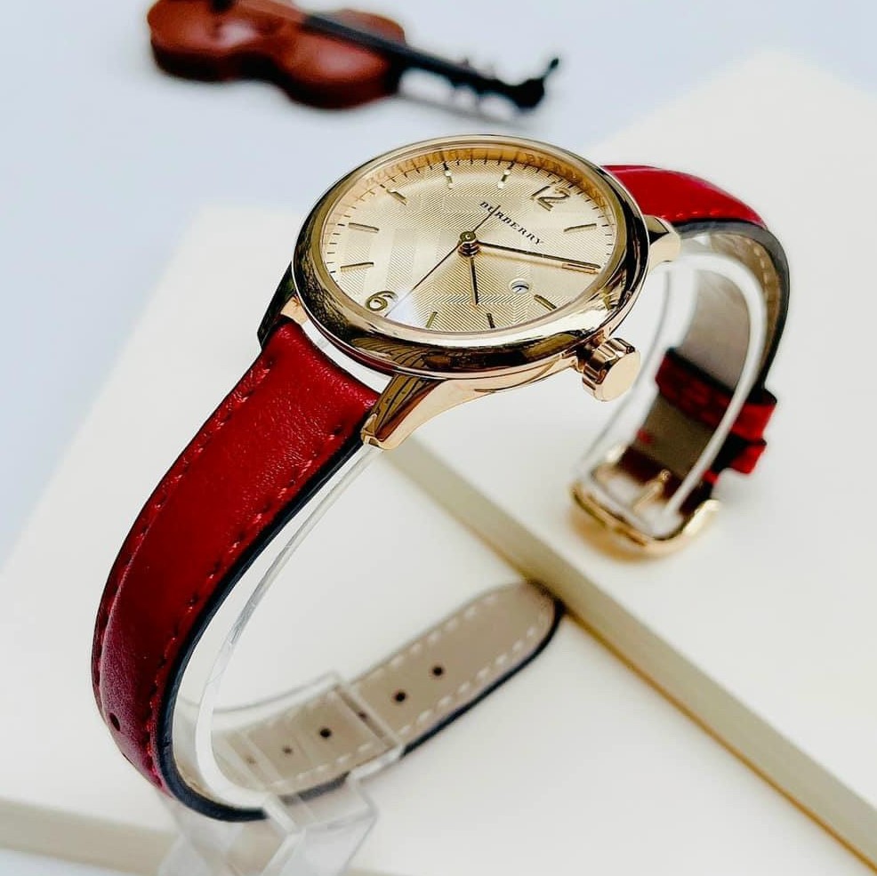 ĐỒNG HỒ NỮ BURBERRY THE CLASSIC ROUND RED LEATHER STRAP LADIES WATCH BU10102 8