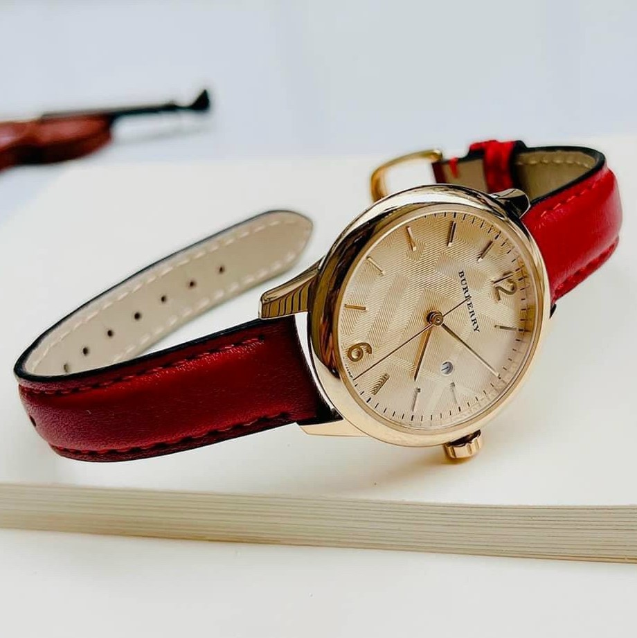 ĐỒNG HỒ NỮ BURBERRY THE CLASSIC ROUND RED LEATHER STRAP LADIES WATCH BU10102 10