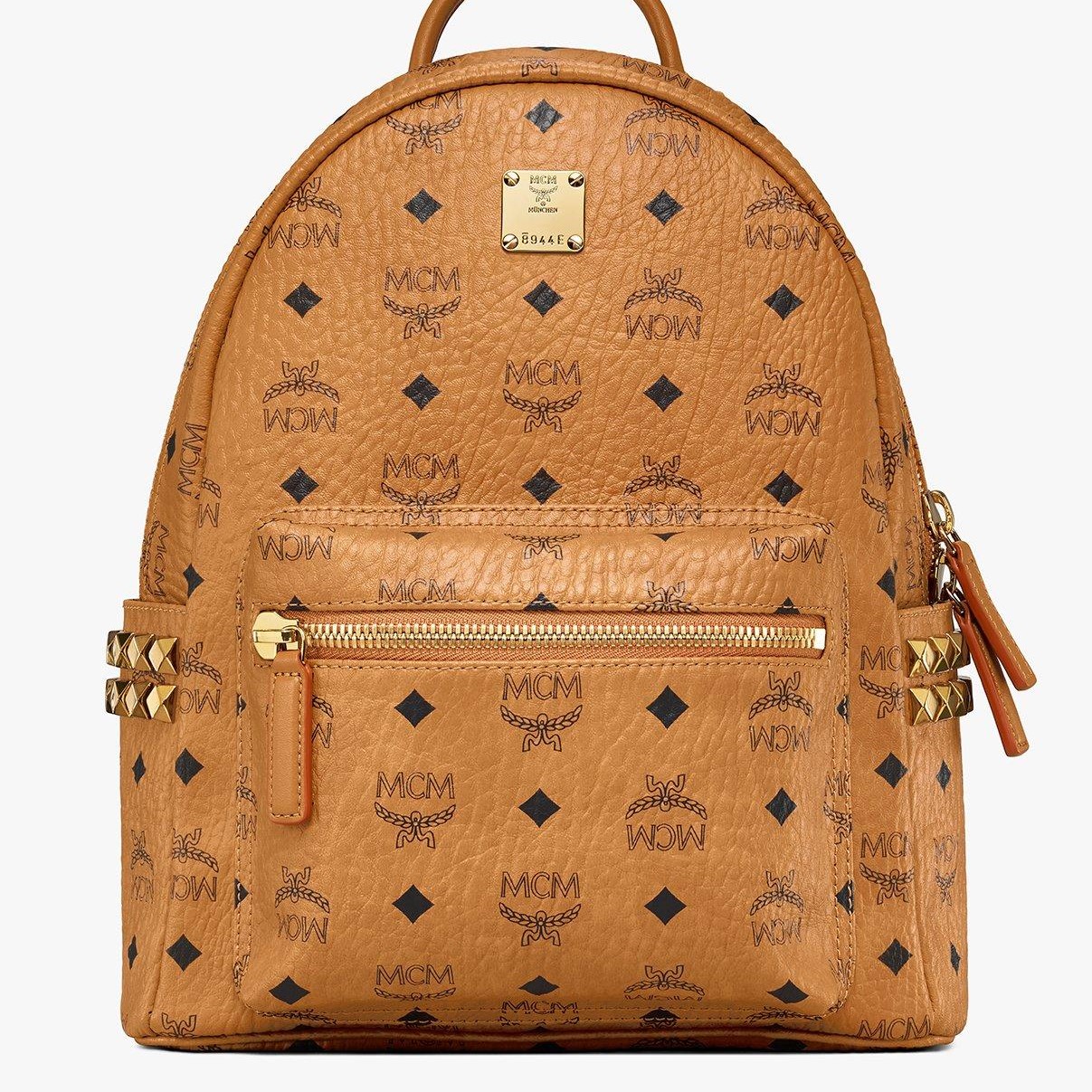 BALO MCM SIZE 26 SMALL STARK SIDE STUDS COGNAC BACKPACK IN VISETOS 15