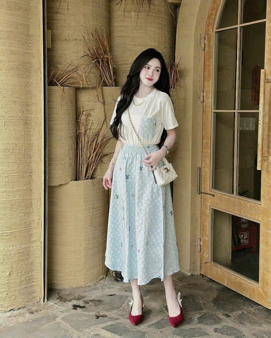 Set áo thun váy dài nhiều màu Louis Vuitton 8