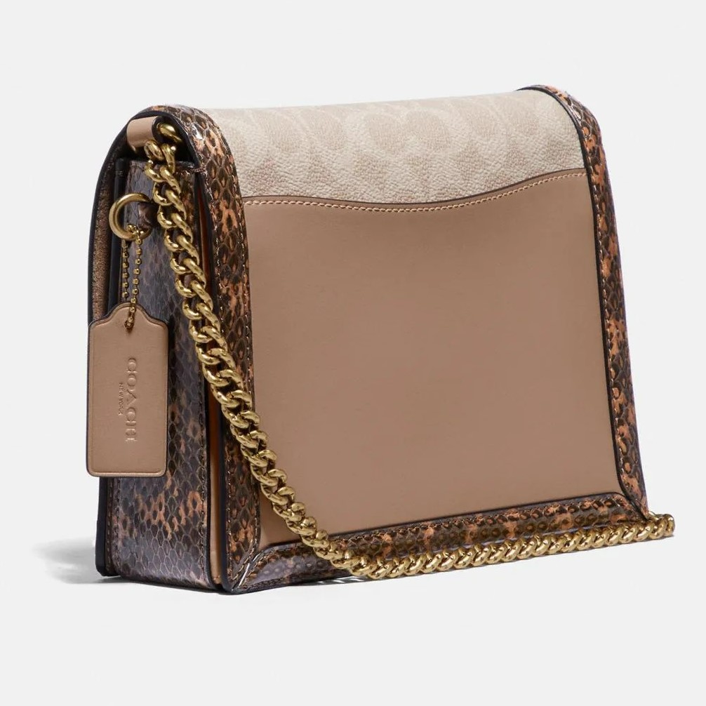 TÚI ĐEO VAI NỮ COACH HUTTON SHOULDER BAG IN BLOCKED SIGNATURE CANVAS WITH SNAKESKIN DETAIL 1