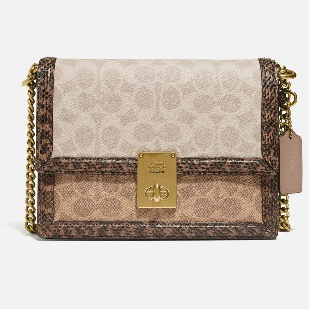 TÚI ĐEO VAI NỮ COACH HUTTON SHOULDER BAG IN BLOCKED SIGNATURE CANVAS WITH SNAKESKIN DETAIL 3