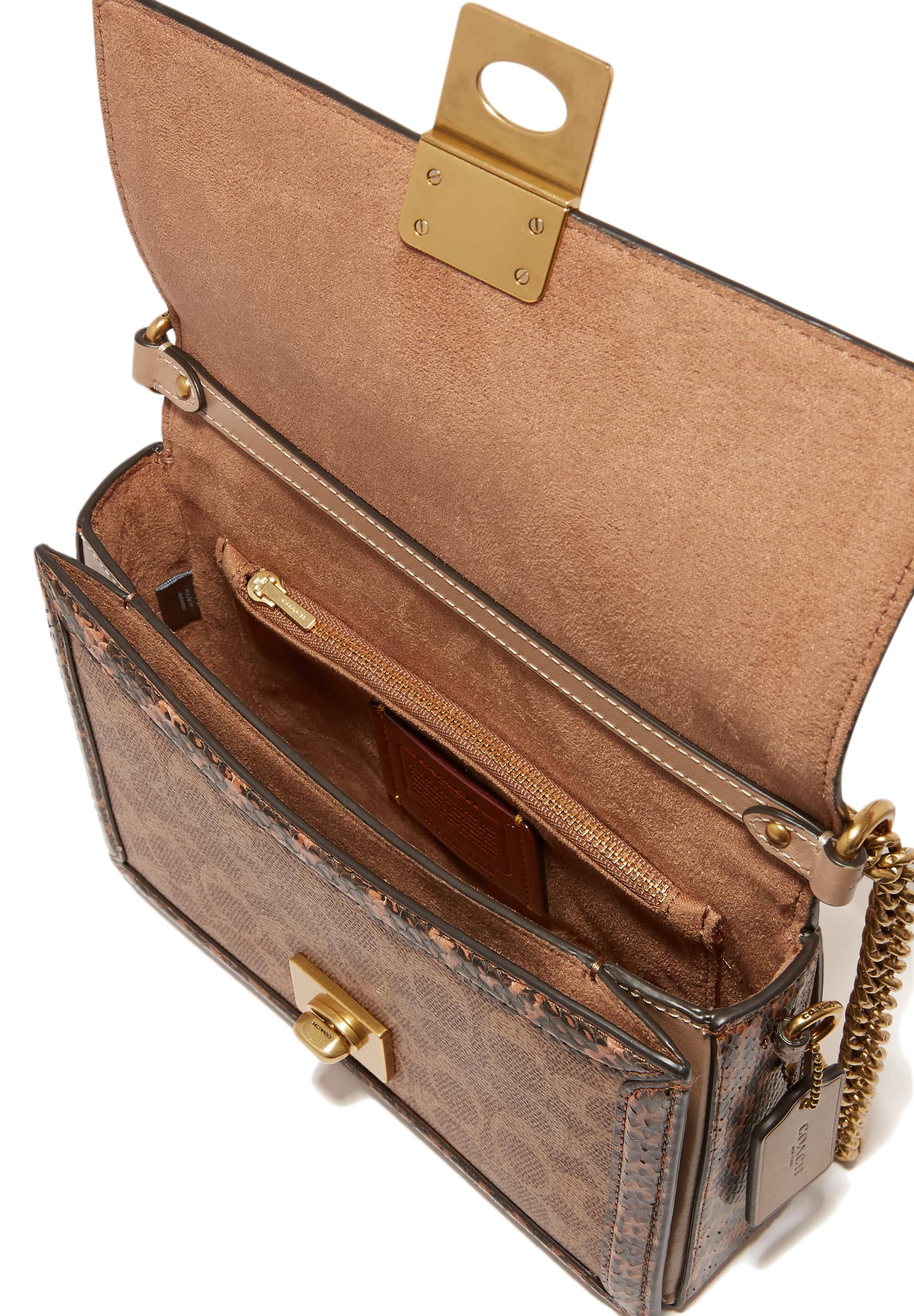 TÚI ĐEO VAI NỮ COACH HUTTON SHOULDER BAG IN BLOCKED SIGNATURE CANVAS WITH SNAKESKIN DETAIL 5