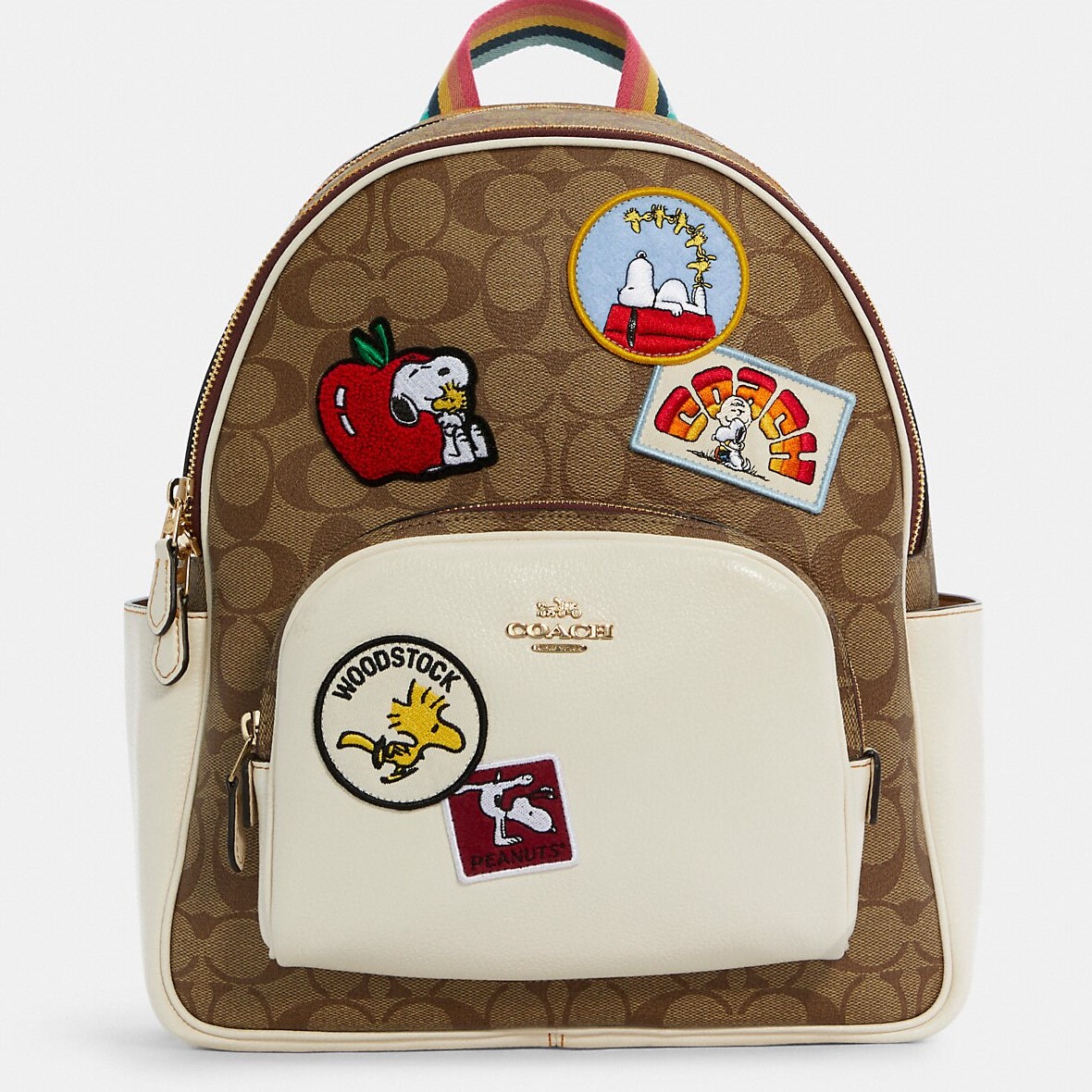 BALO NỮ COACH X PEANUTS COURT BACKPACK IN SIGNATURE CANVAS WITH VARSITY PATCHES C4115 1
