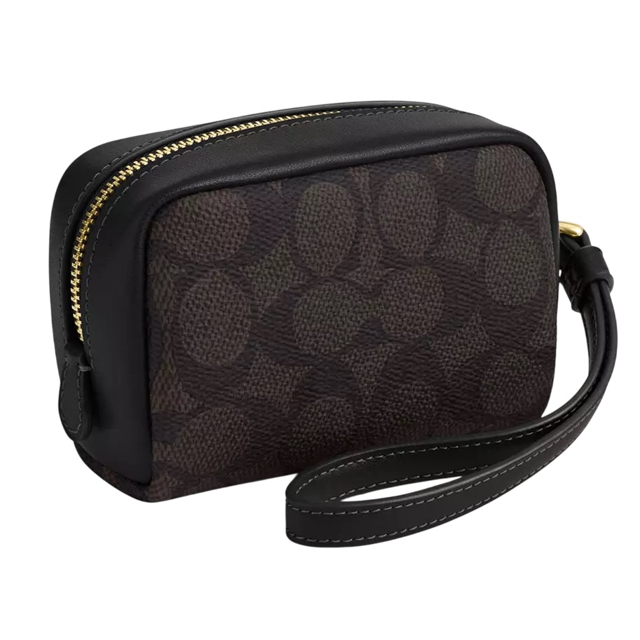 Túi Coach Signature Canvas Wristlet Pouch Black CW907 2